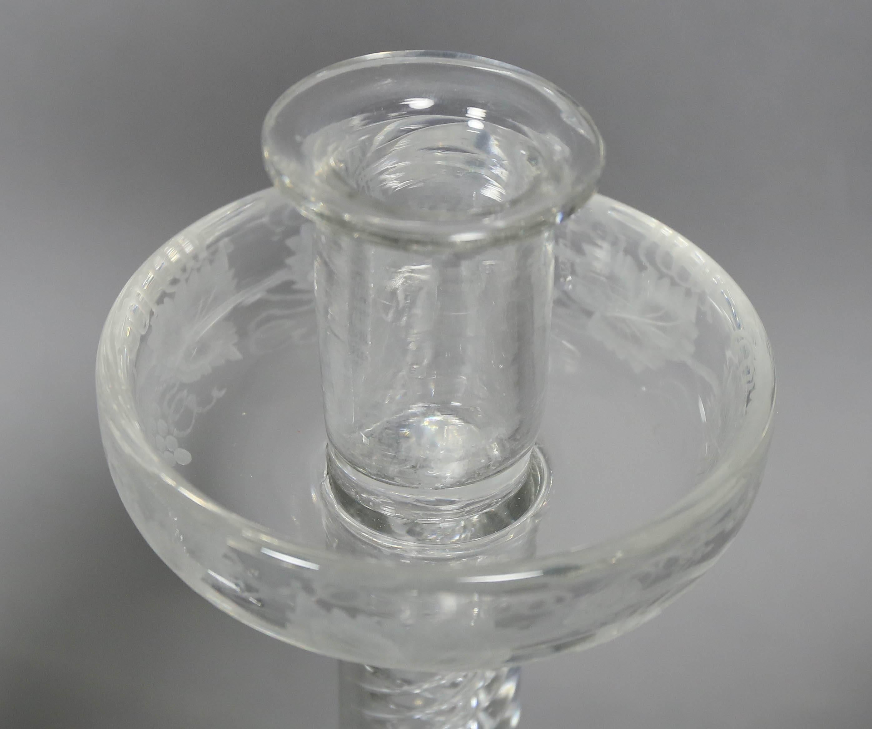 English Pair of Victorian Etched Glass Candlesticks