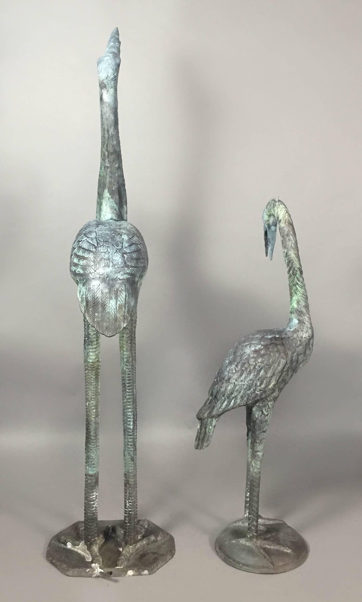20th Century Pair of Japanese Style Bronze Cranes