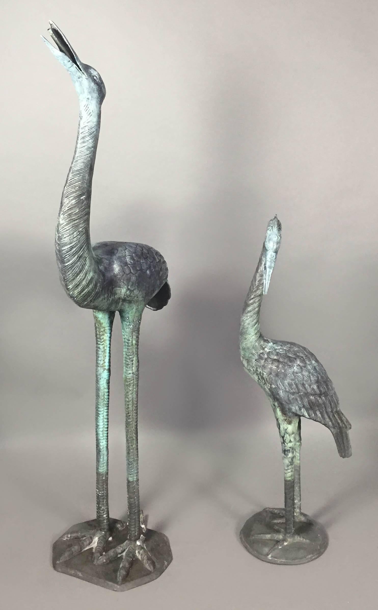Pair of Japanese Style Bronze Cranes 1