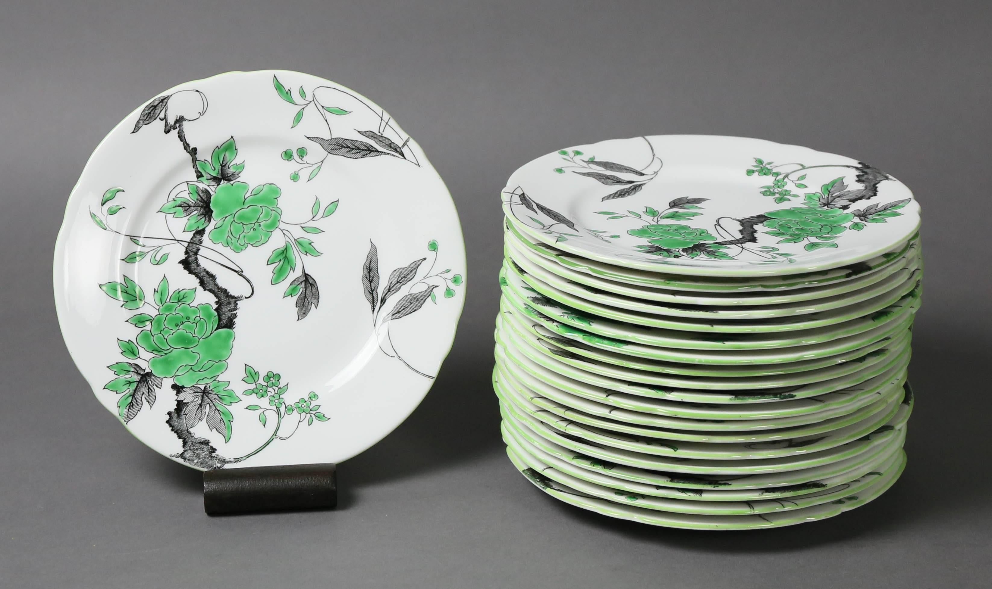 Comprising 19 dinner plates, four lunch plates, 21 salad plates, 21 bread plates, six small bowls, ten bouillon cups and saucers, 15 teacups and saucers.