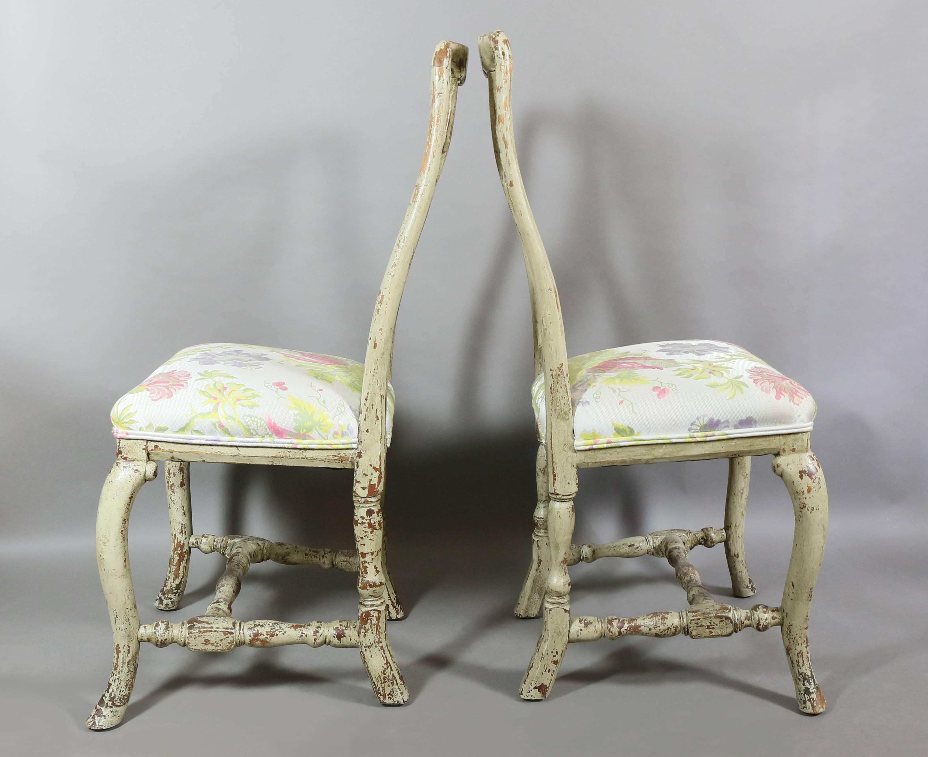 Pair of Swedish Rococo Painted Side Chairs In Good Condition In Essex, MA
