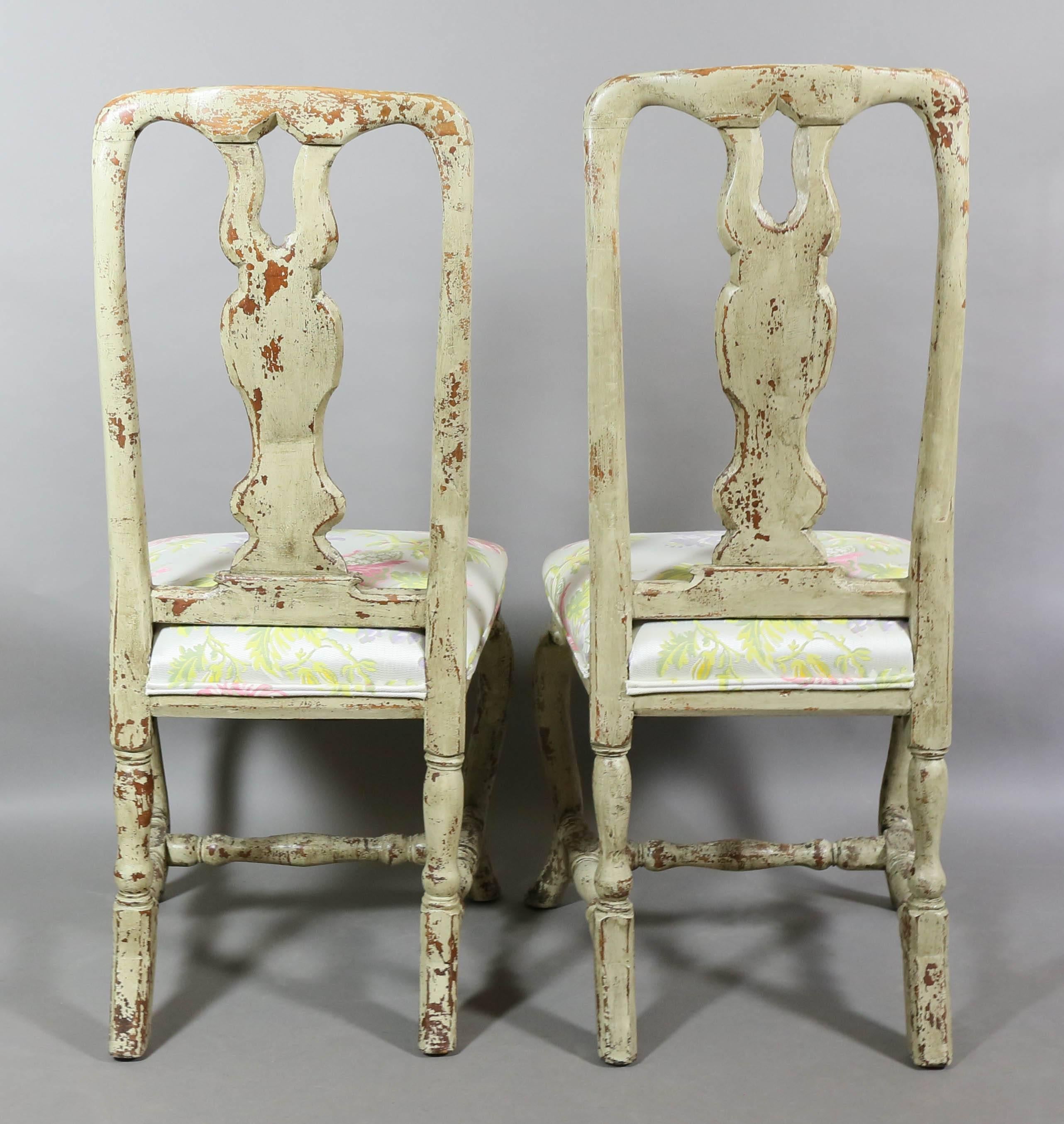 Mid-18th Century Pair of Swedish Rococo Painted Side Chairs