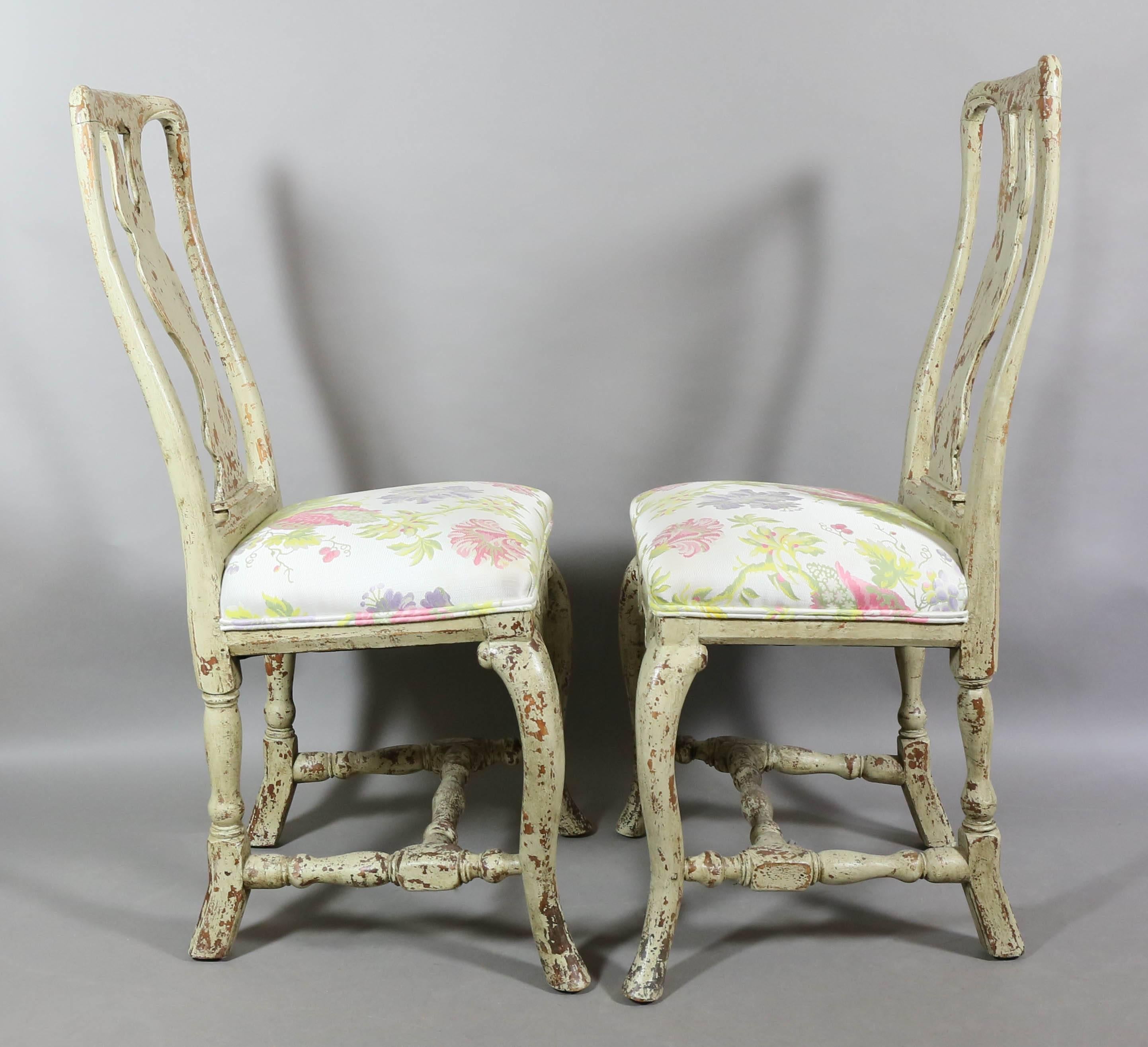 Pair of Swedish Rococo Painted Side Chairs 1