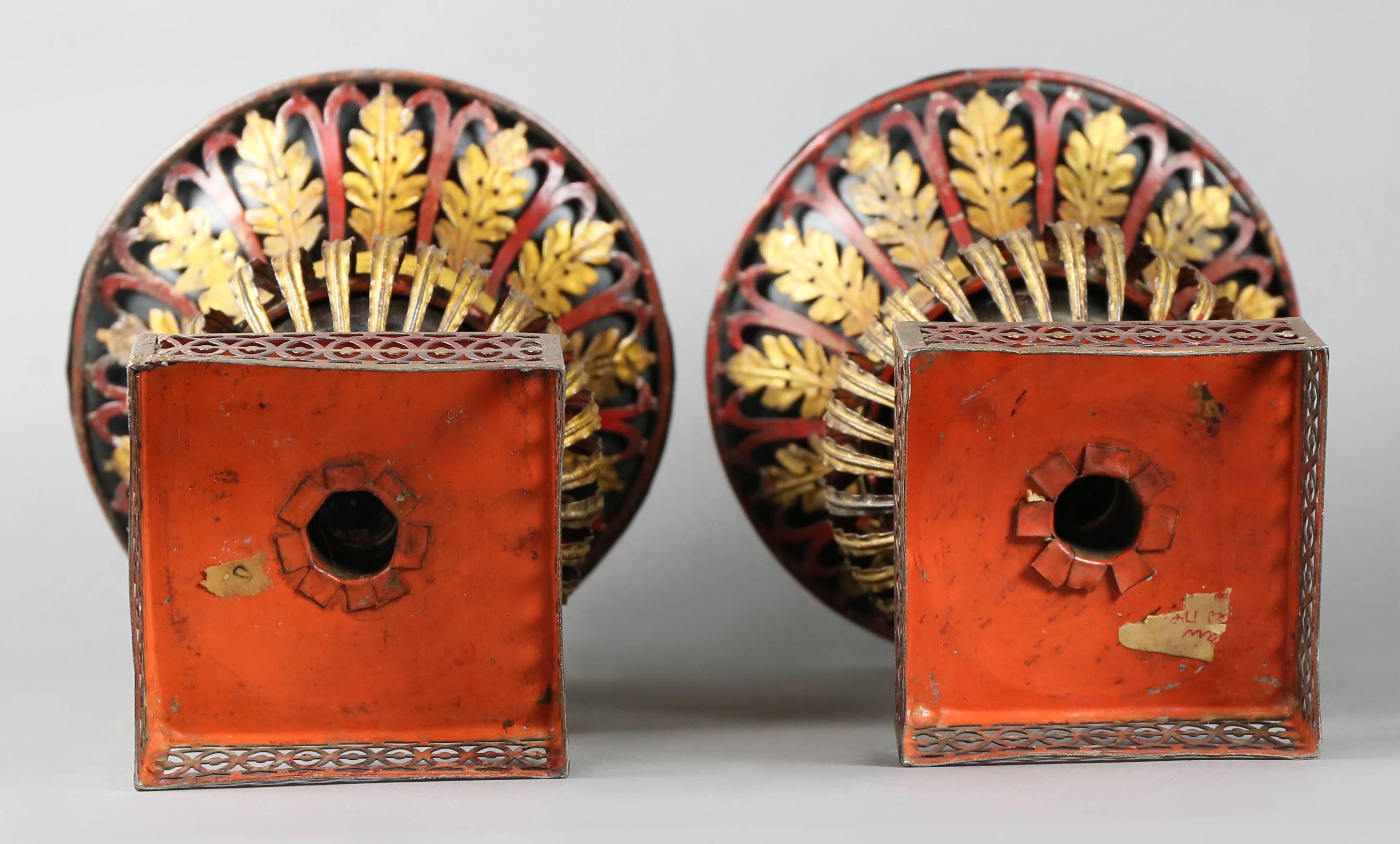 19th Century Pair of Regency Tole Urns