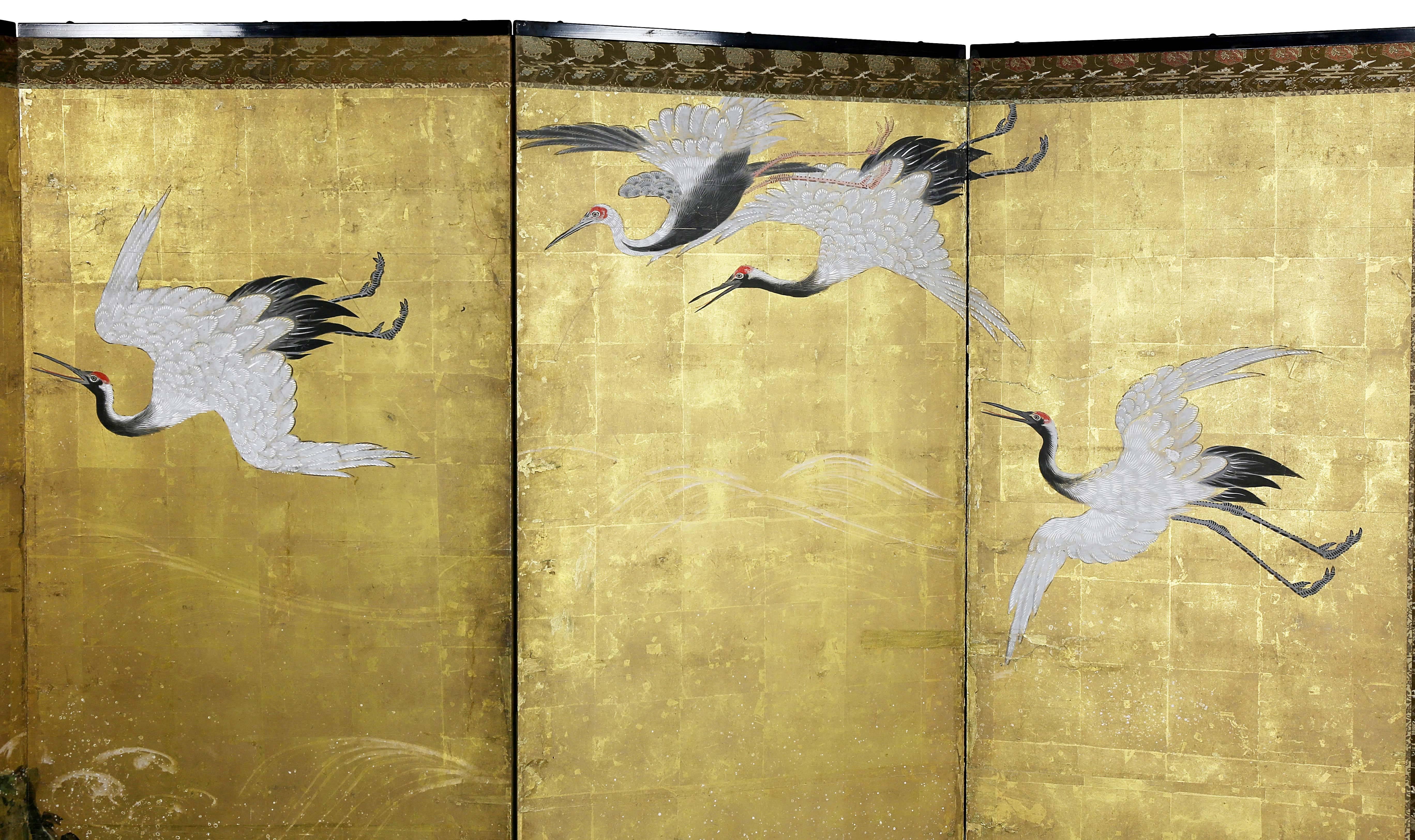 19th Century Japanese Six Panel Paper Screen