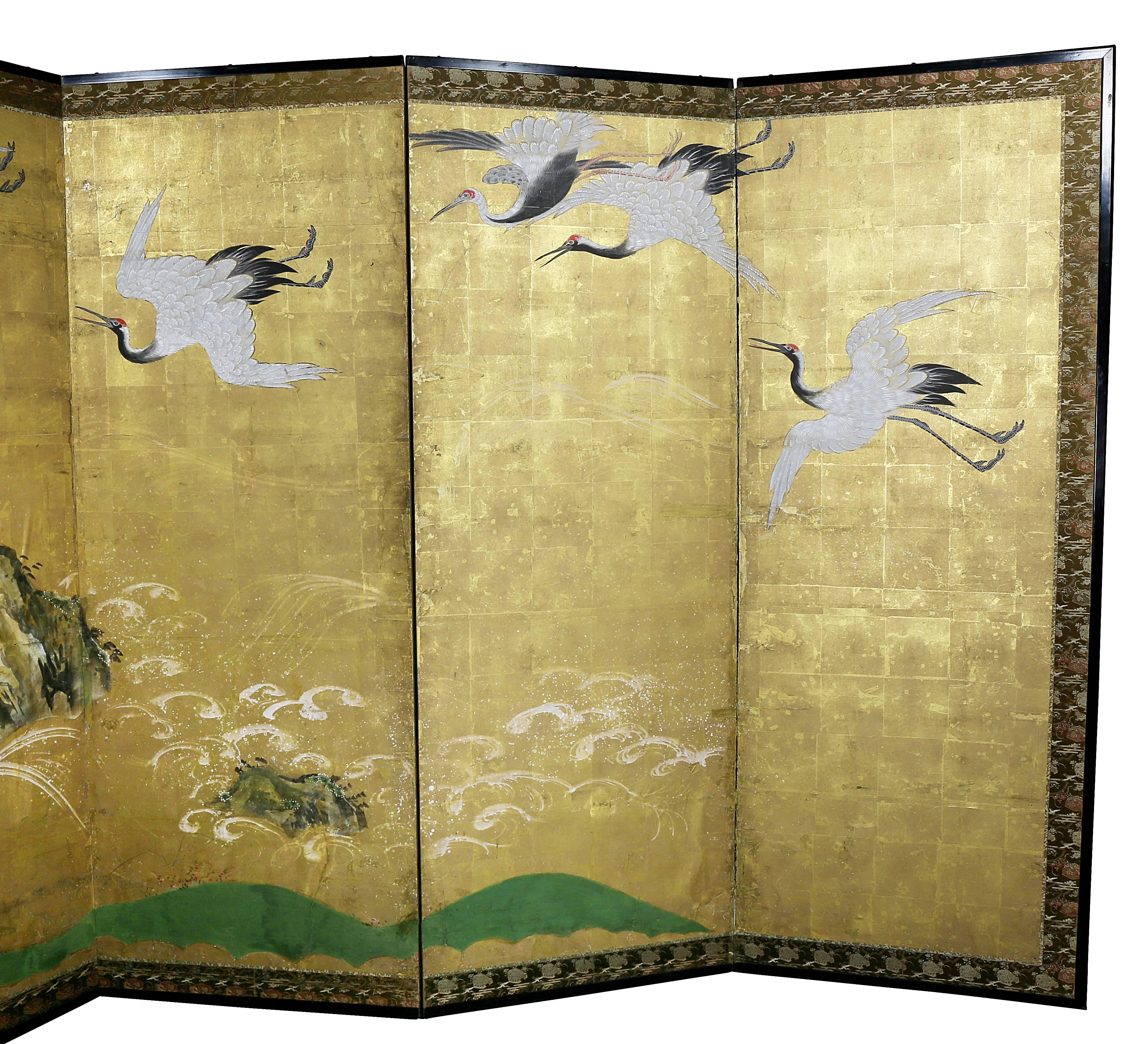 Japanese Six Panel Paper Screen In Good Condition In Essex, MA