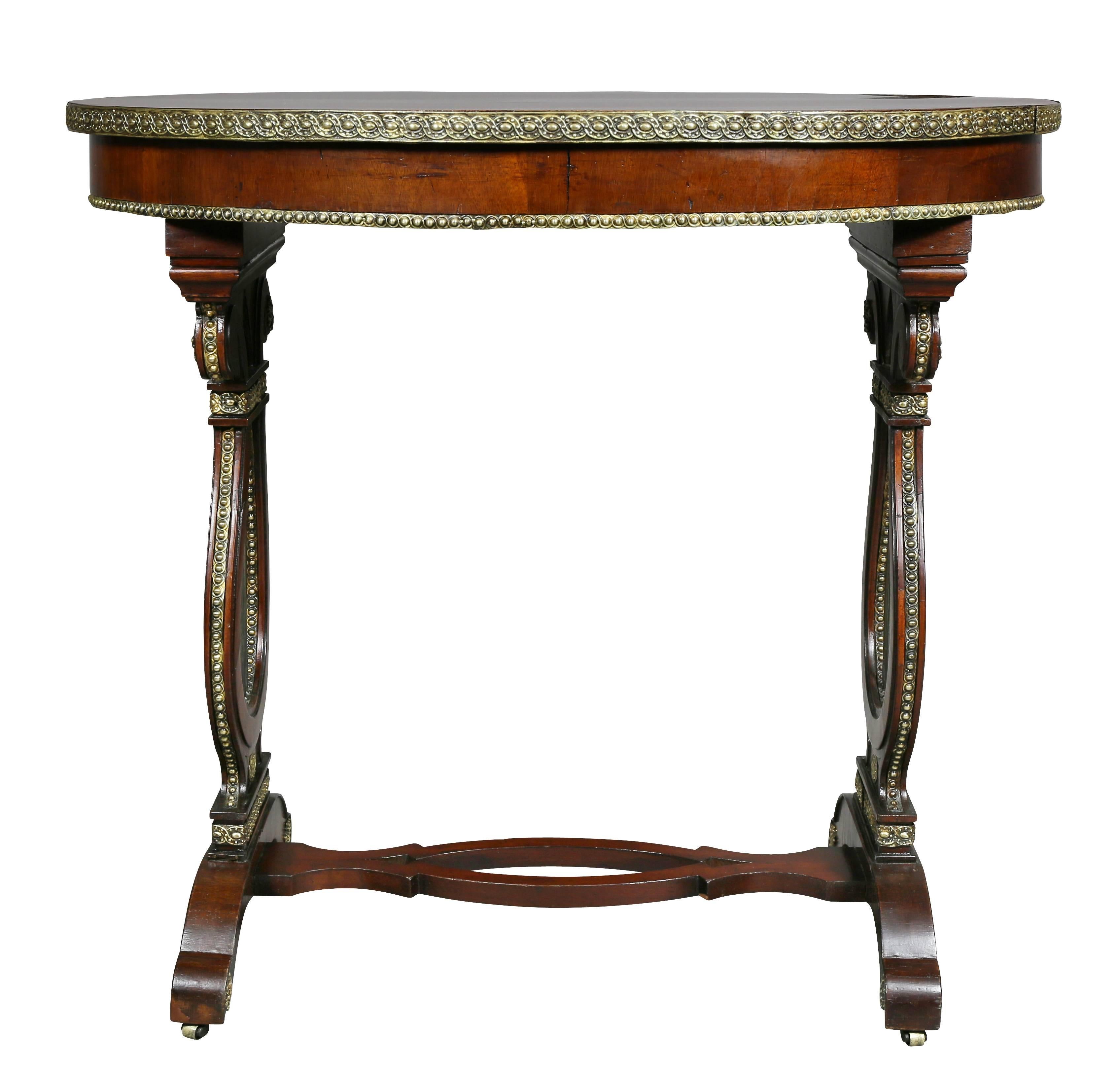 Russian Neoclassic Mahogany and Brass Mounted Table For Sale 3