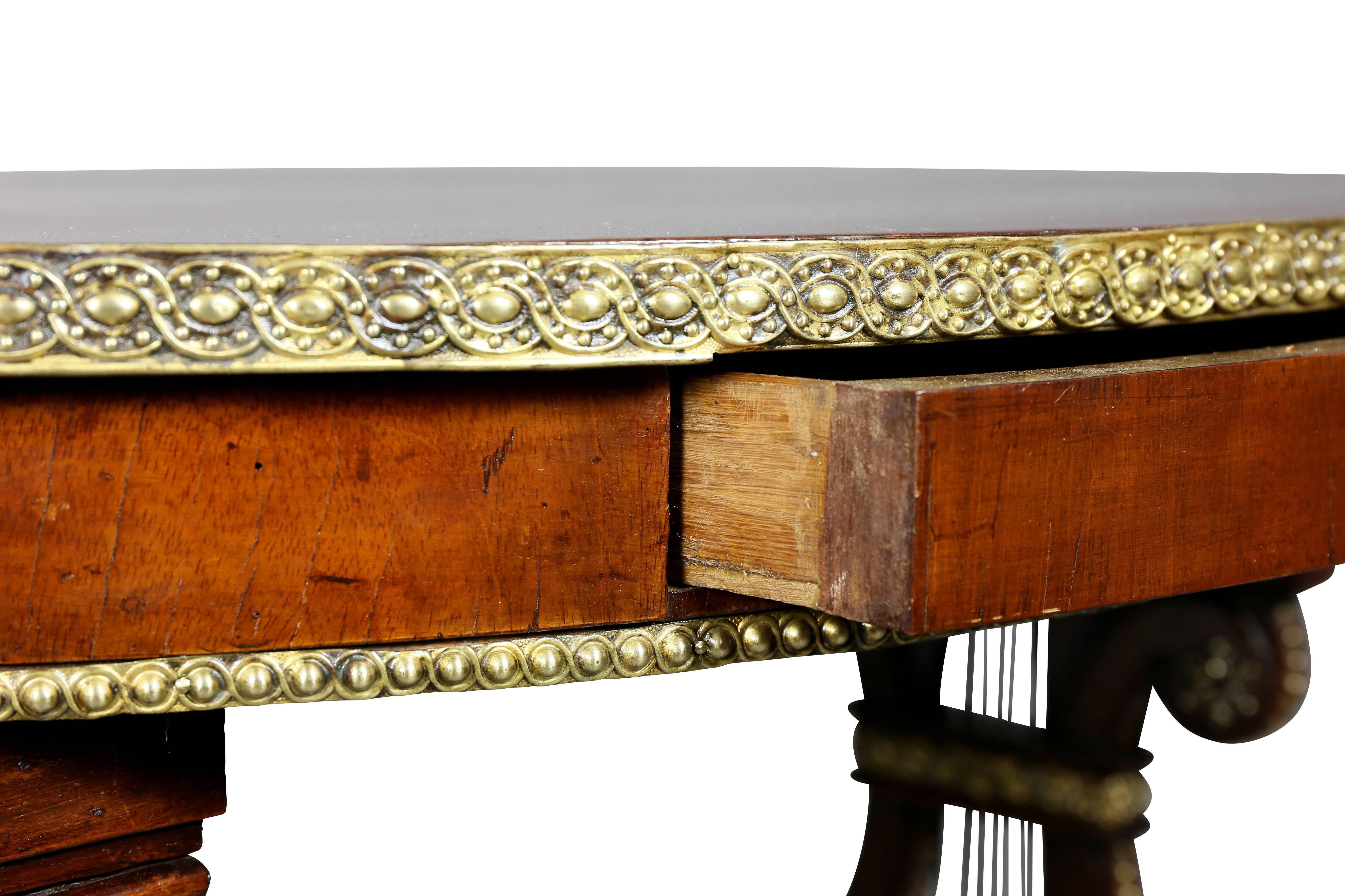 English Russian Neoclassic Mahogany and Brass Mounted Table For Sale