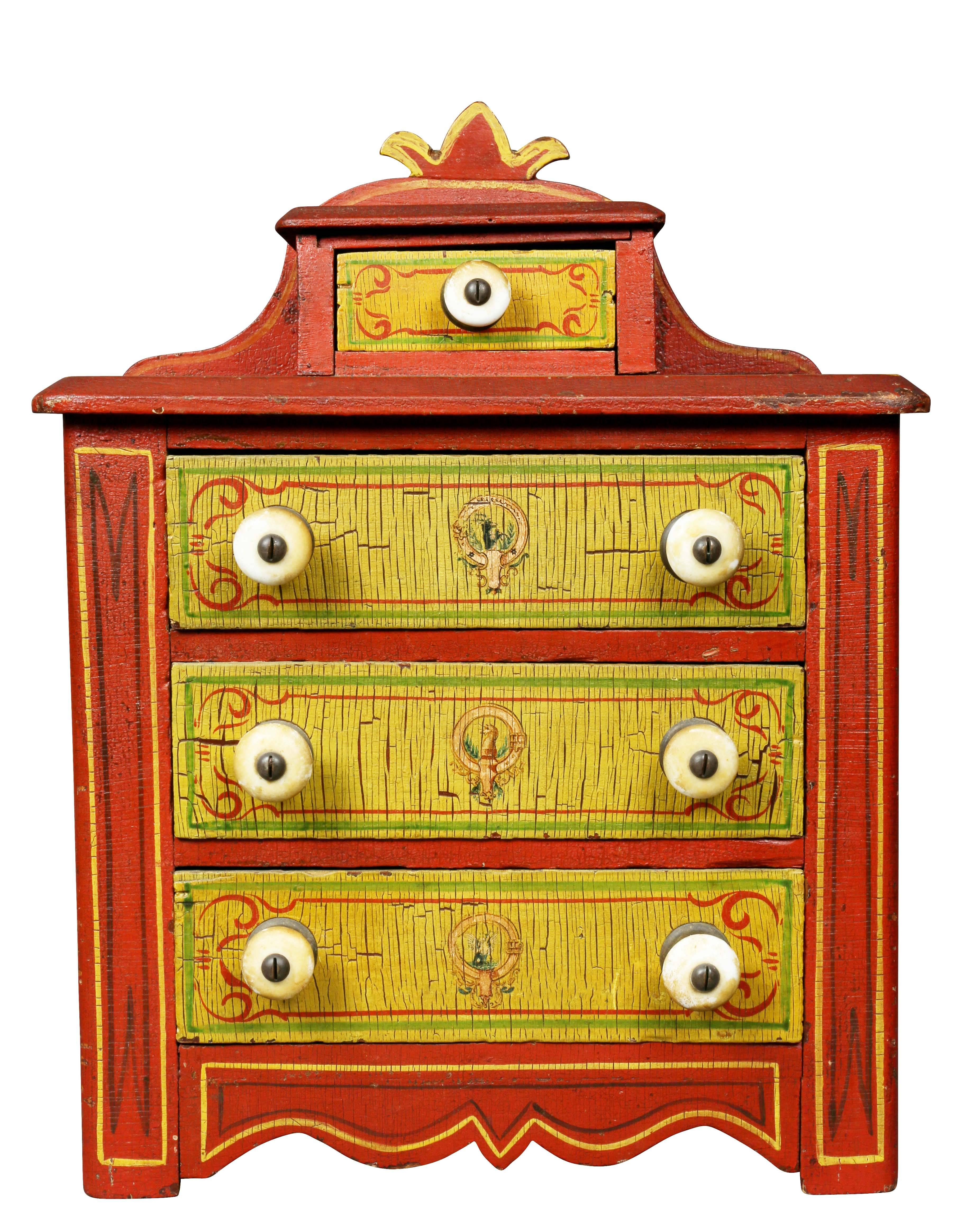 American Cottage Victorian Painted Miniature Chest In Excellent Condition In Essex, MA