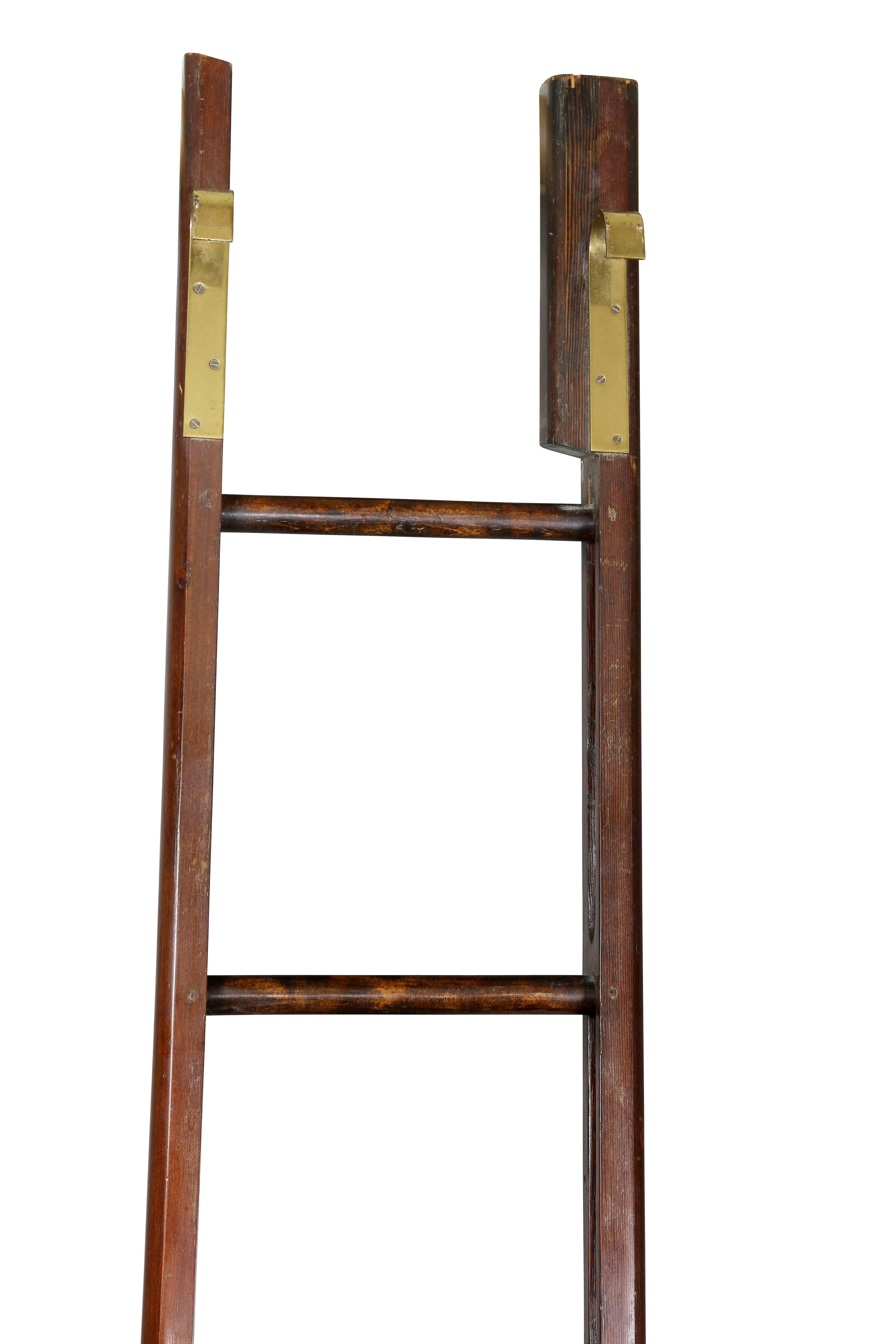 English Edwardian Stained Pine Folding Library Stick Ladder