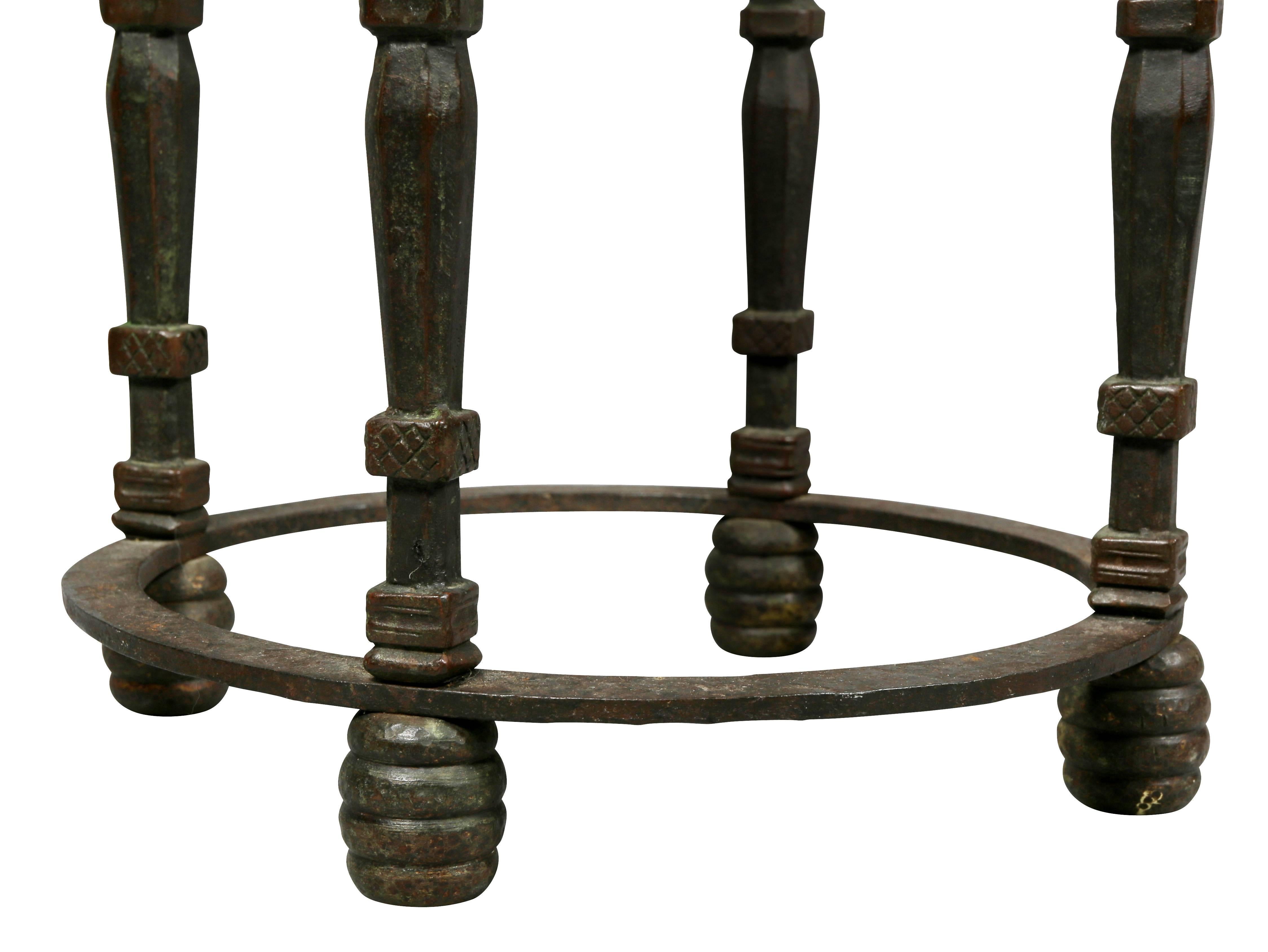Oscar Bach Wrought Iron and Bronze Marble-Top Table In Excellent Condition In Essex, MA
