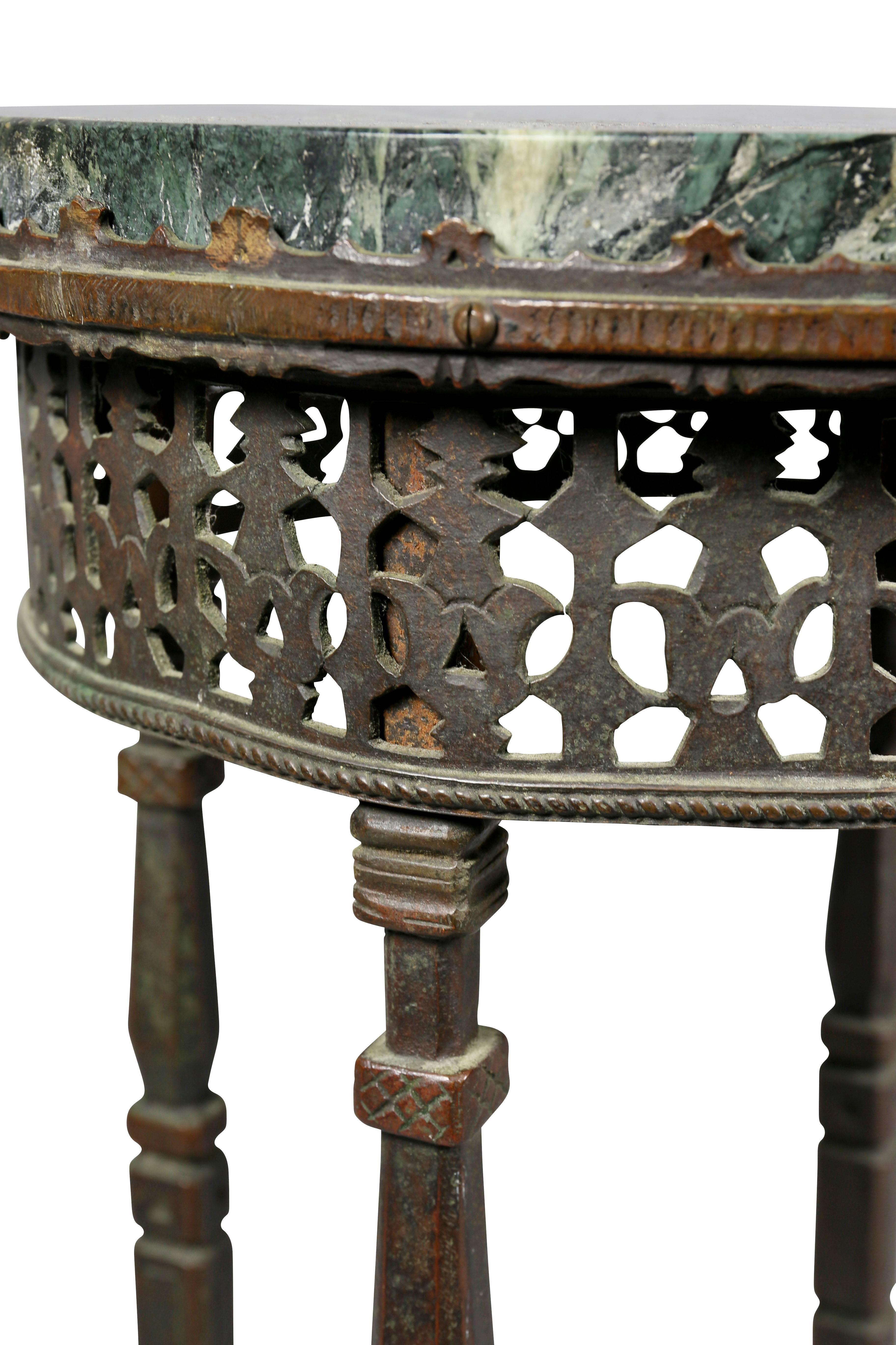 Art Deco Oscar Bach Wrought Iron and Bronze Marble-Top Table