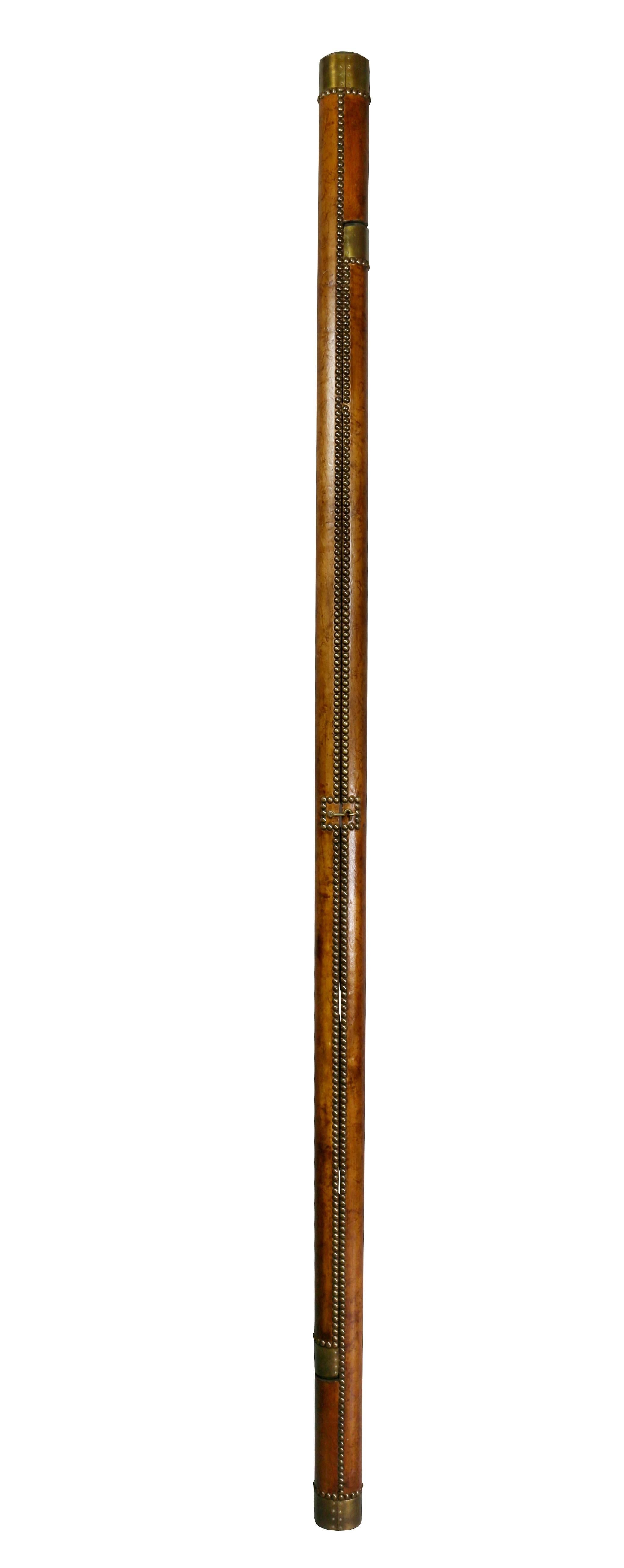 Edwardian Brown Leather and Brass Tack Library Stick Ladder 1