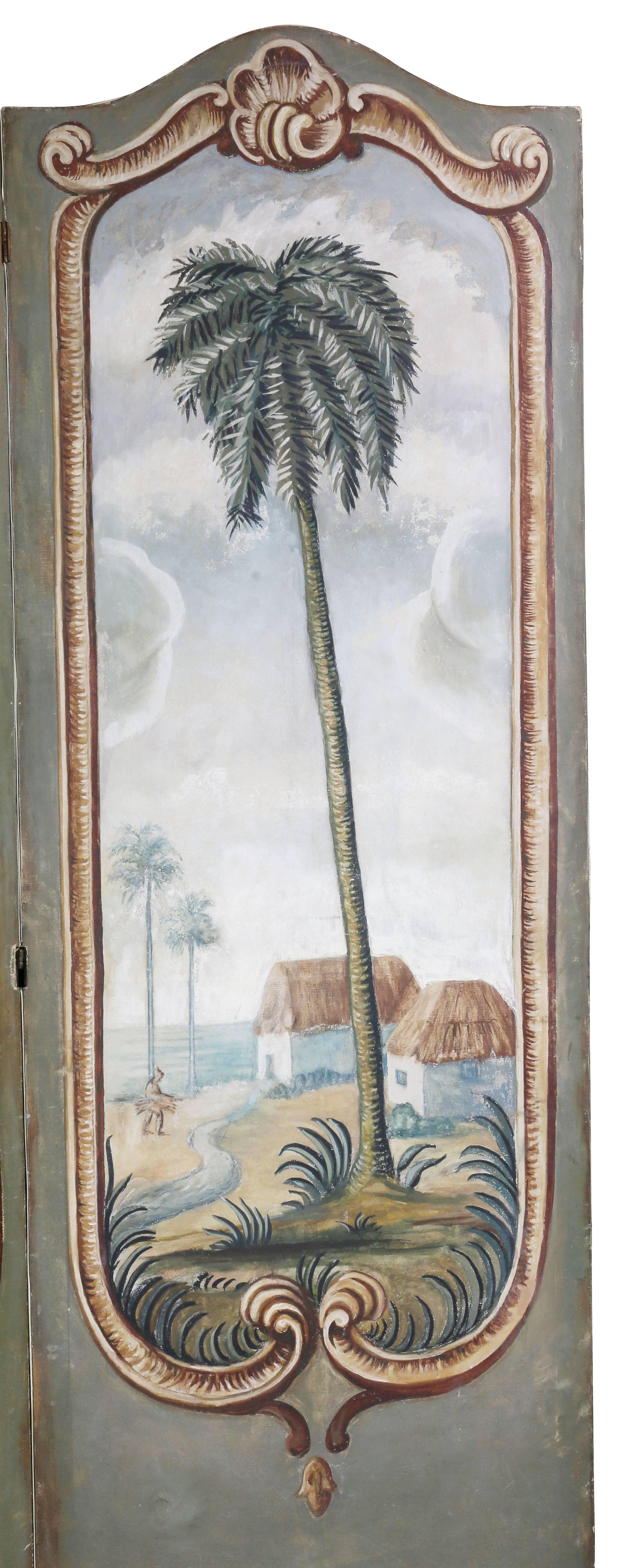 European Painted Canvas Four-Panel Screen 1
