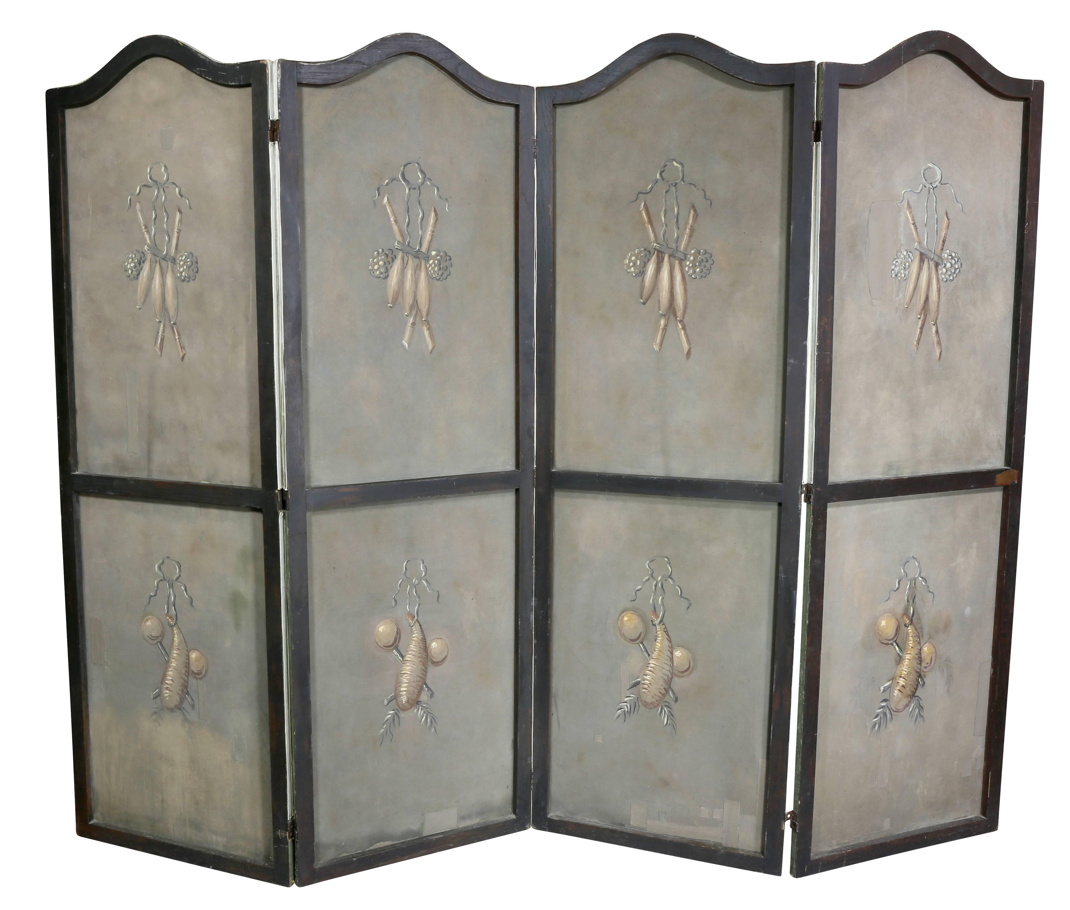 European Painted Canvas Four-Panel Screen 4