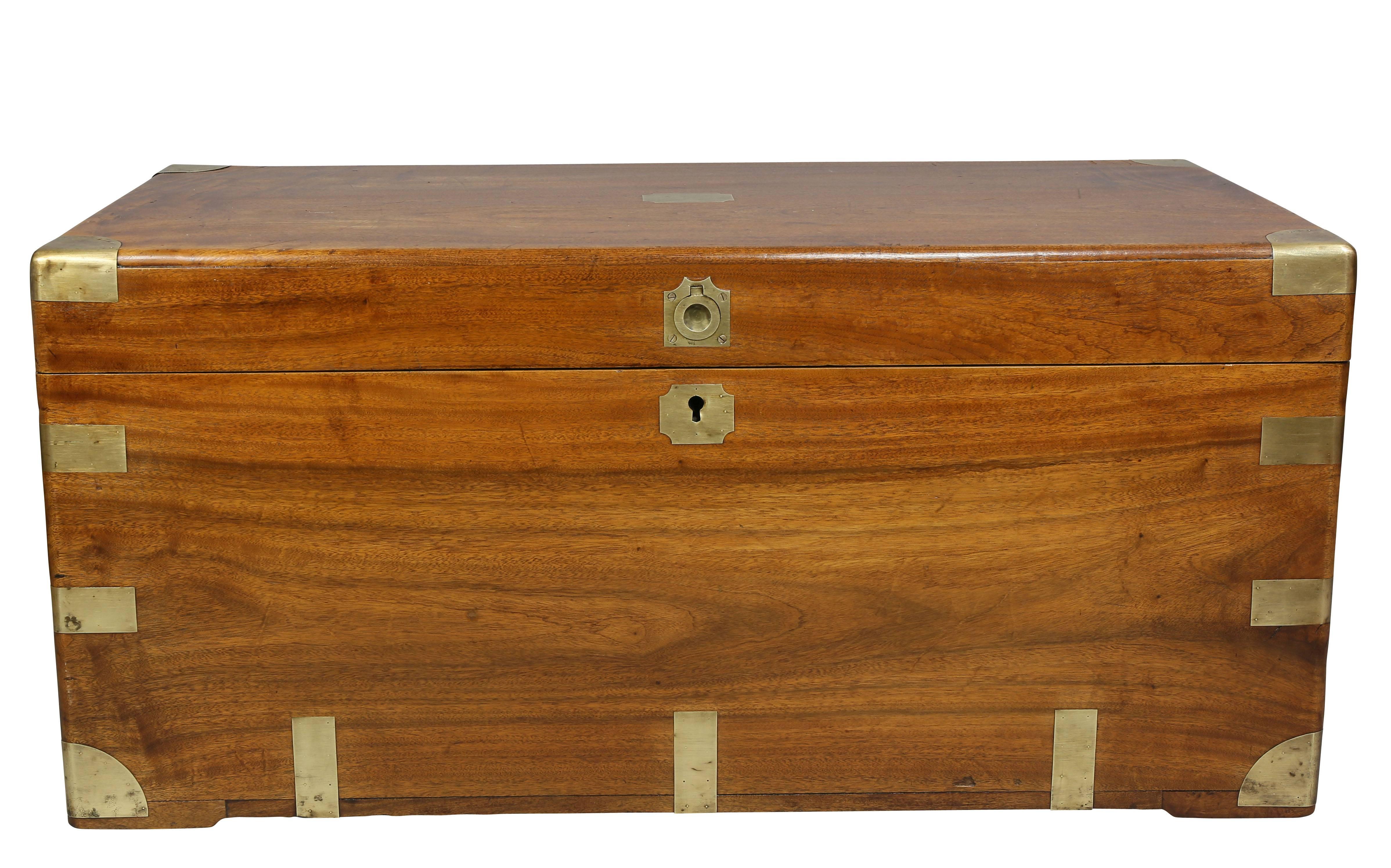 Chinese export brass bound camphor wood trunk. Typical form.