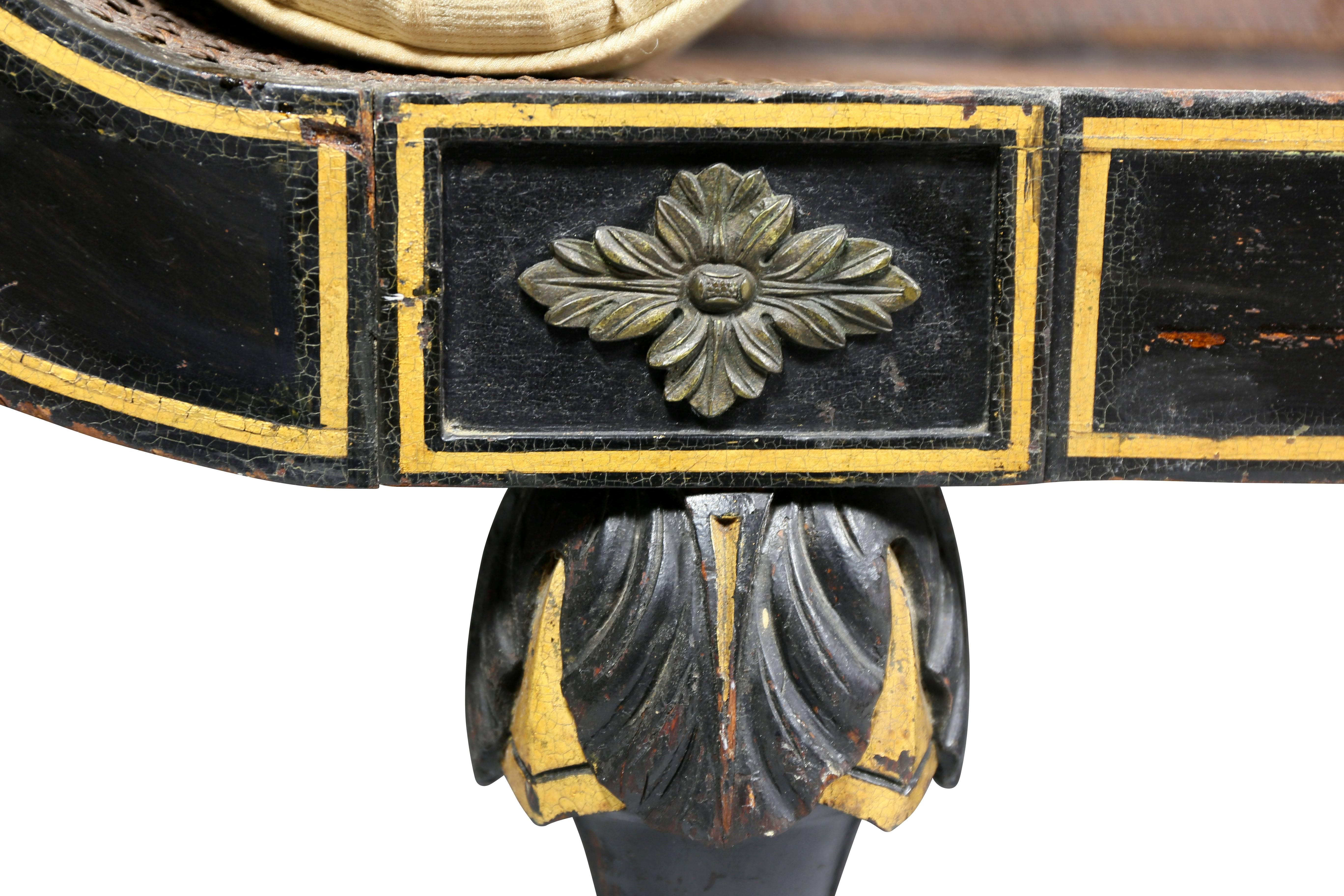 Regency Ebonized, Gilded and Brass Inlaid Recamier In Good Condition In Essex, MA