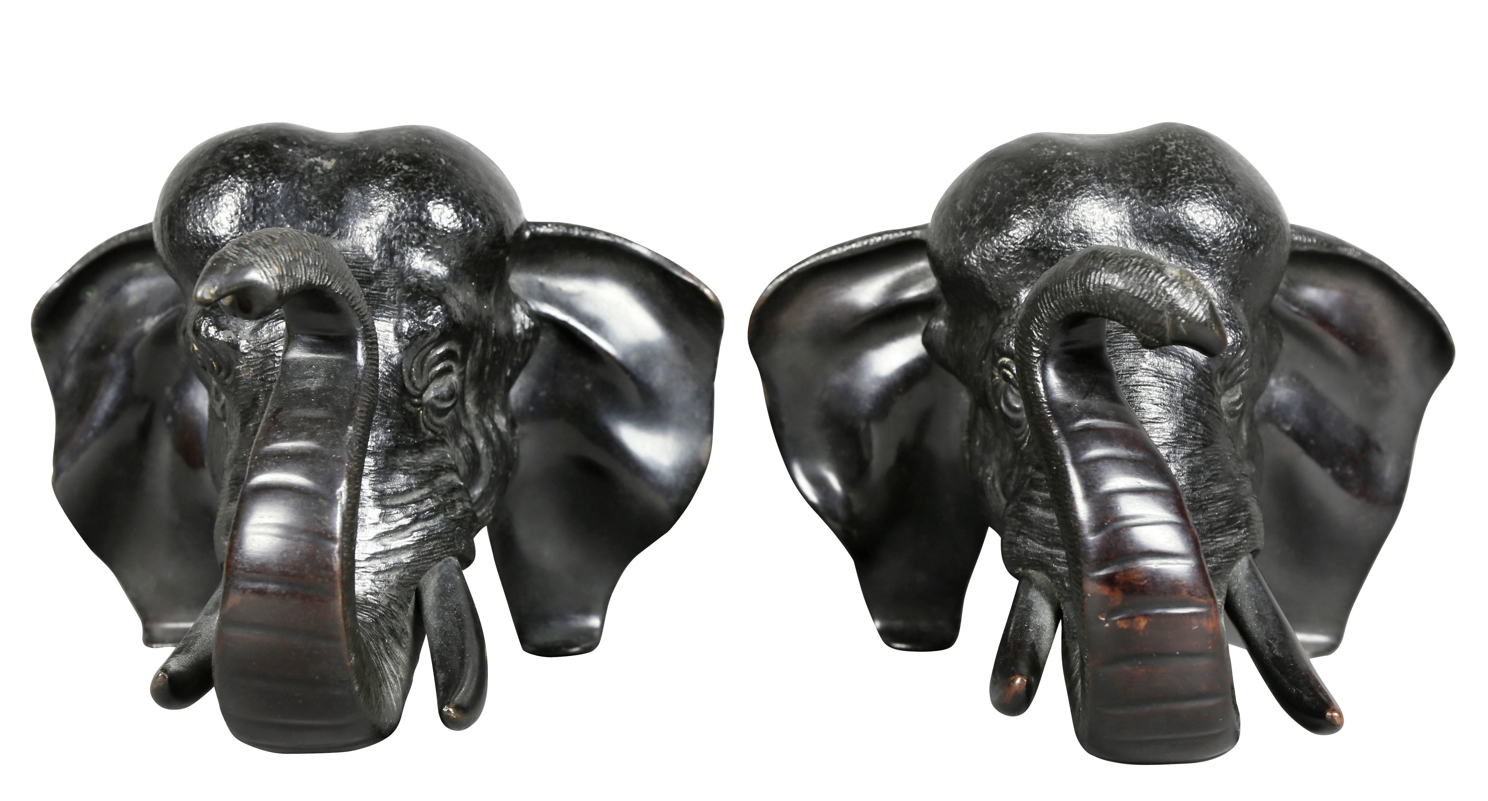 Pair of Japanese Bronze Elephant Form Bookends 2