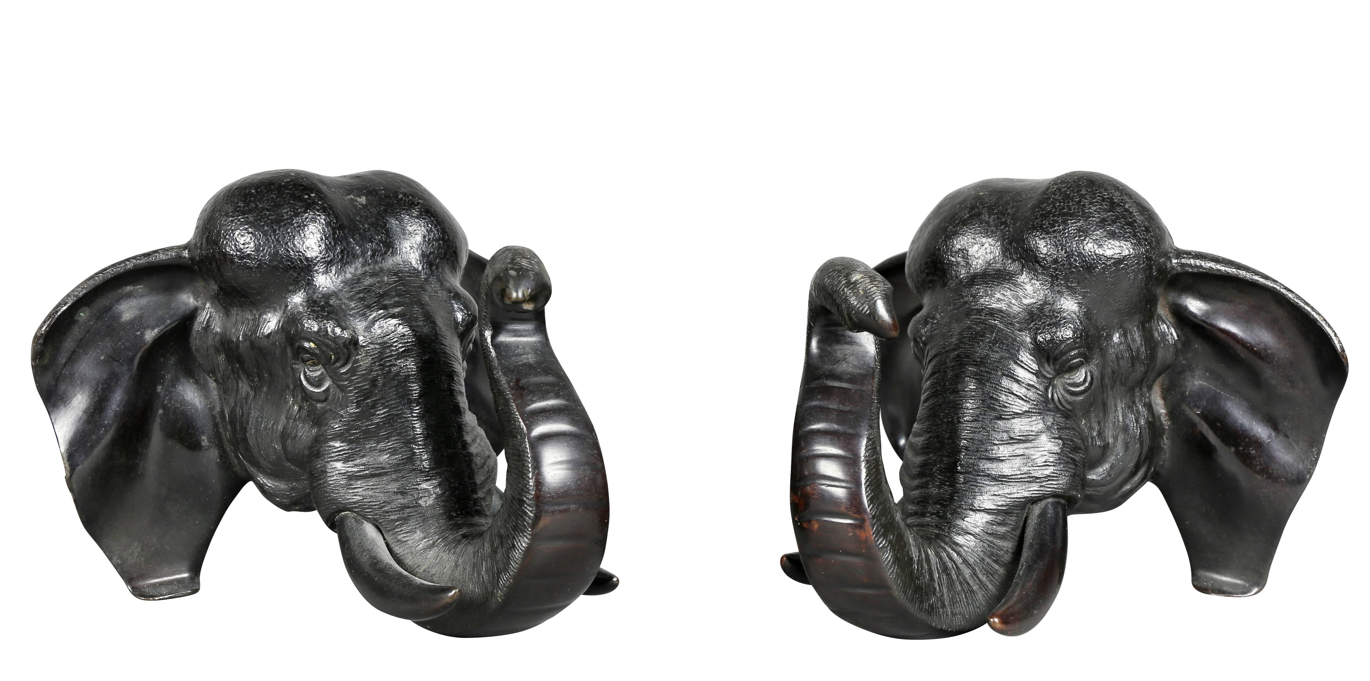 Pair of Japanese Bronze Elephant Form Bookends 1