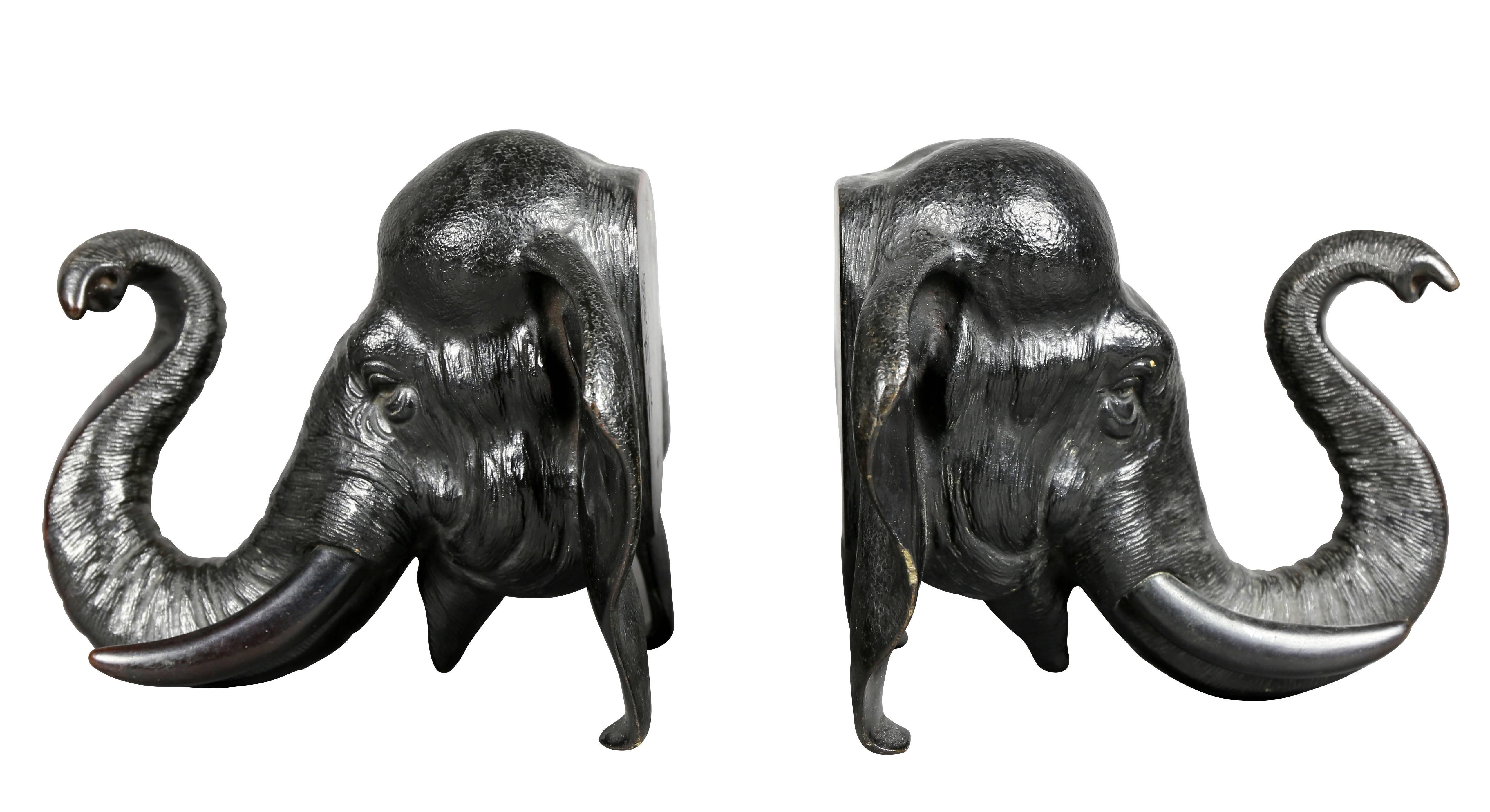 Pair of Japanese Bronze Elephant Form Bookends In Excellent Condition In Essex, MA