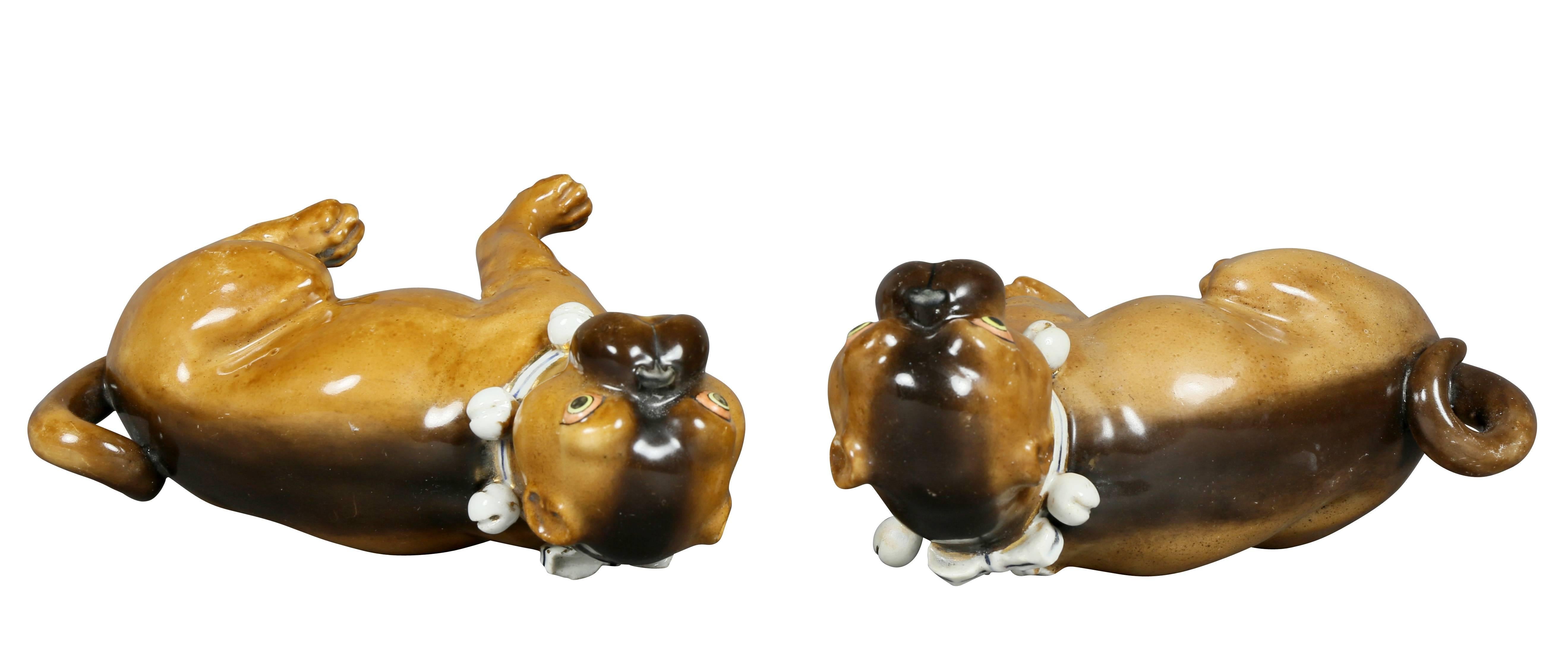 Pair of German Porcelain Figures of Seated Pugs For Sale 1