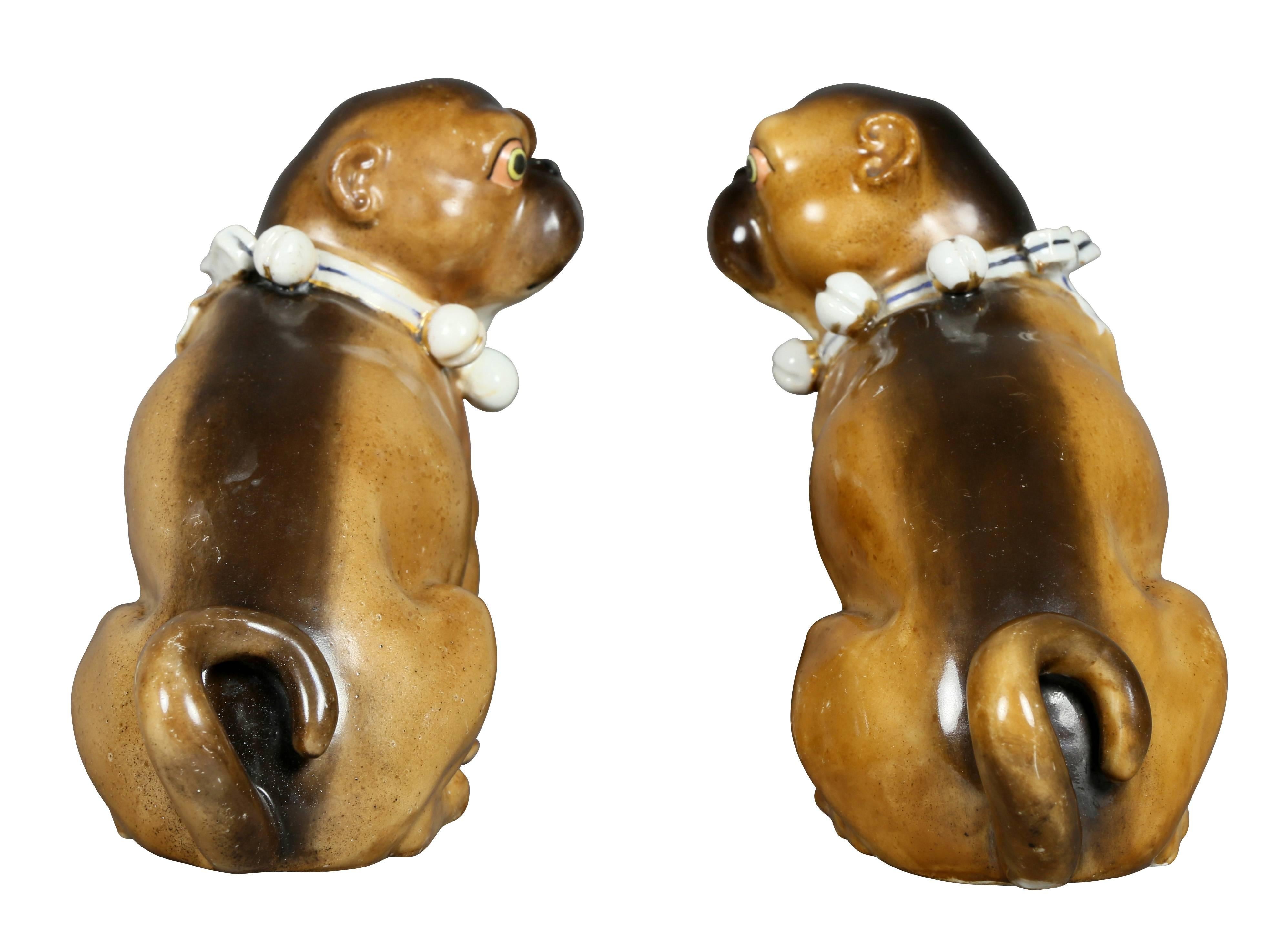 Other Pair of German Porcelain Figures of Seated Pugs For Sale