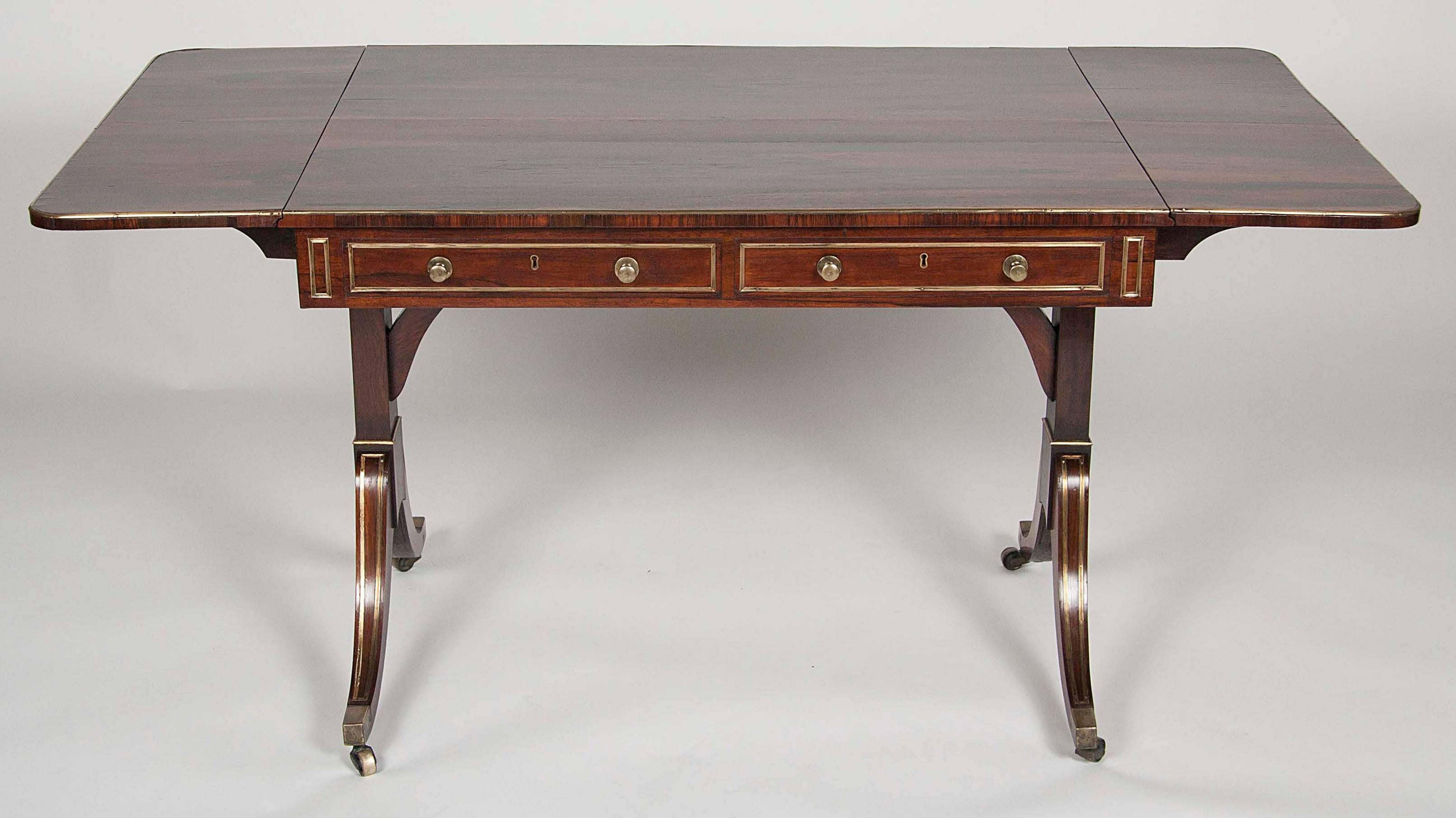 English Regency Rosewood and Brass-Mounted Sofa Table
