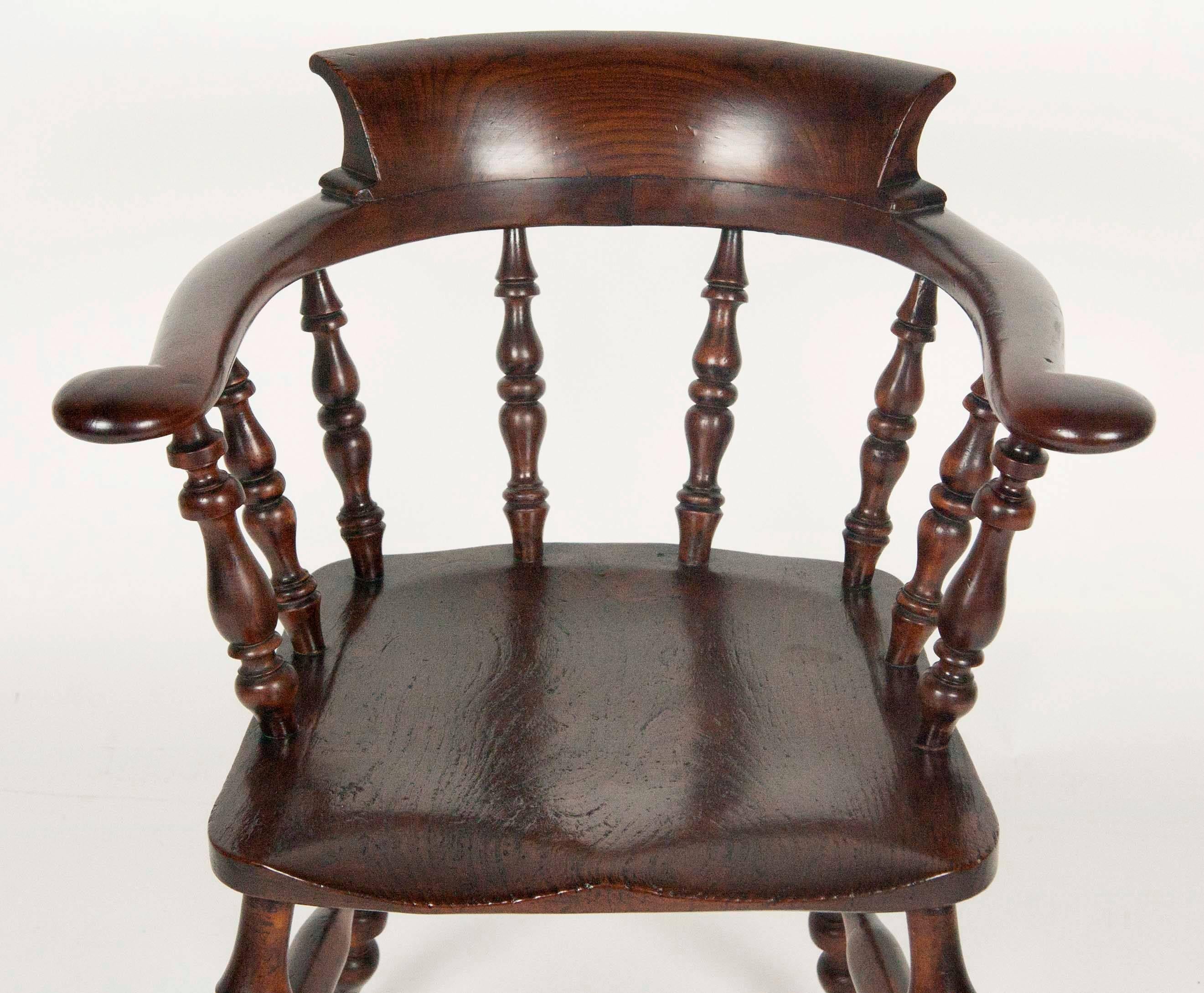 English Matched Pair of Regency Yewwood and Elm Captains Chairs