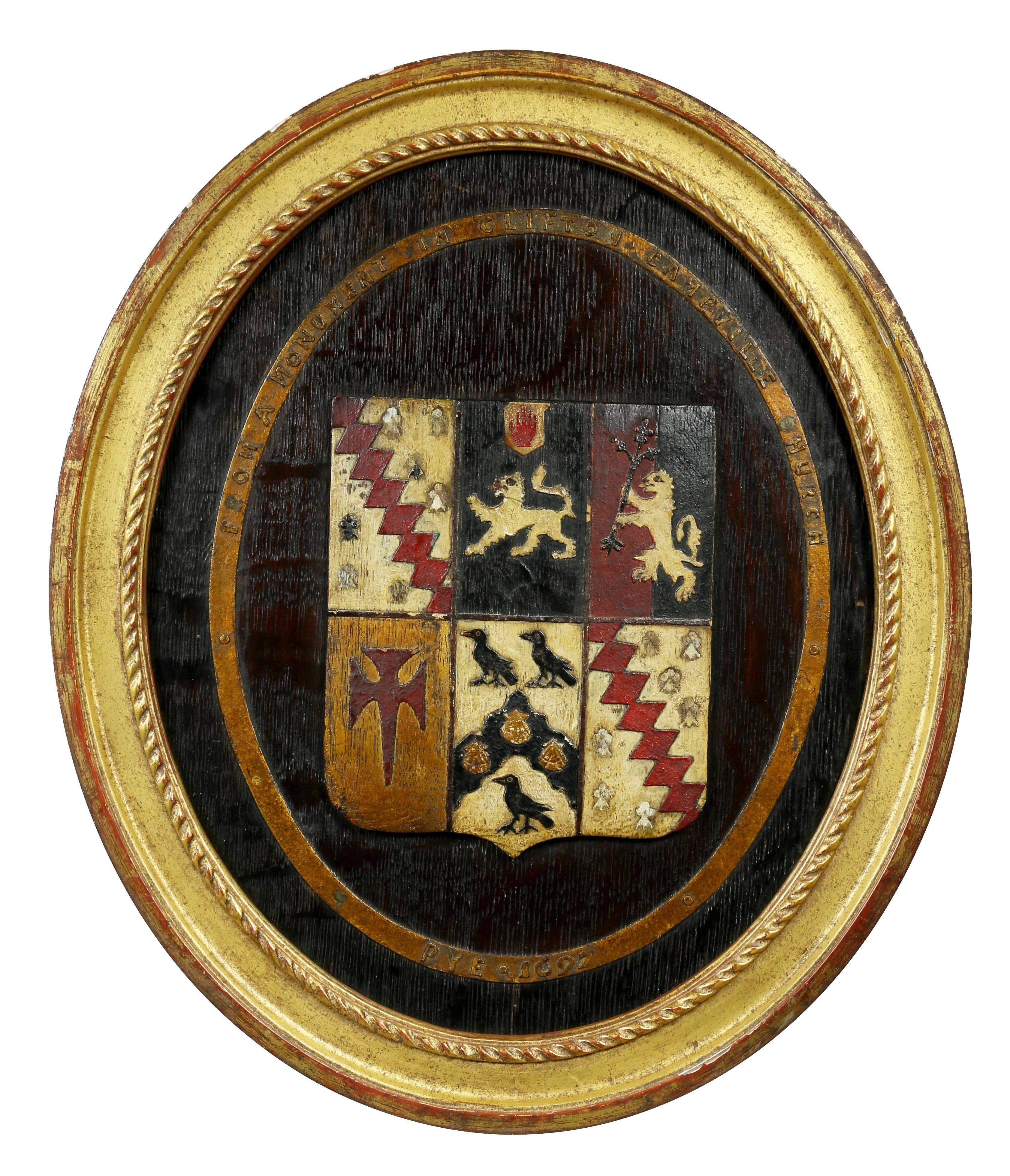 Three British Polychrome Decorated Carved Wood Framed Coats of Arms In Good Condition In Essex, MA