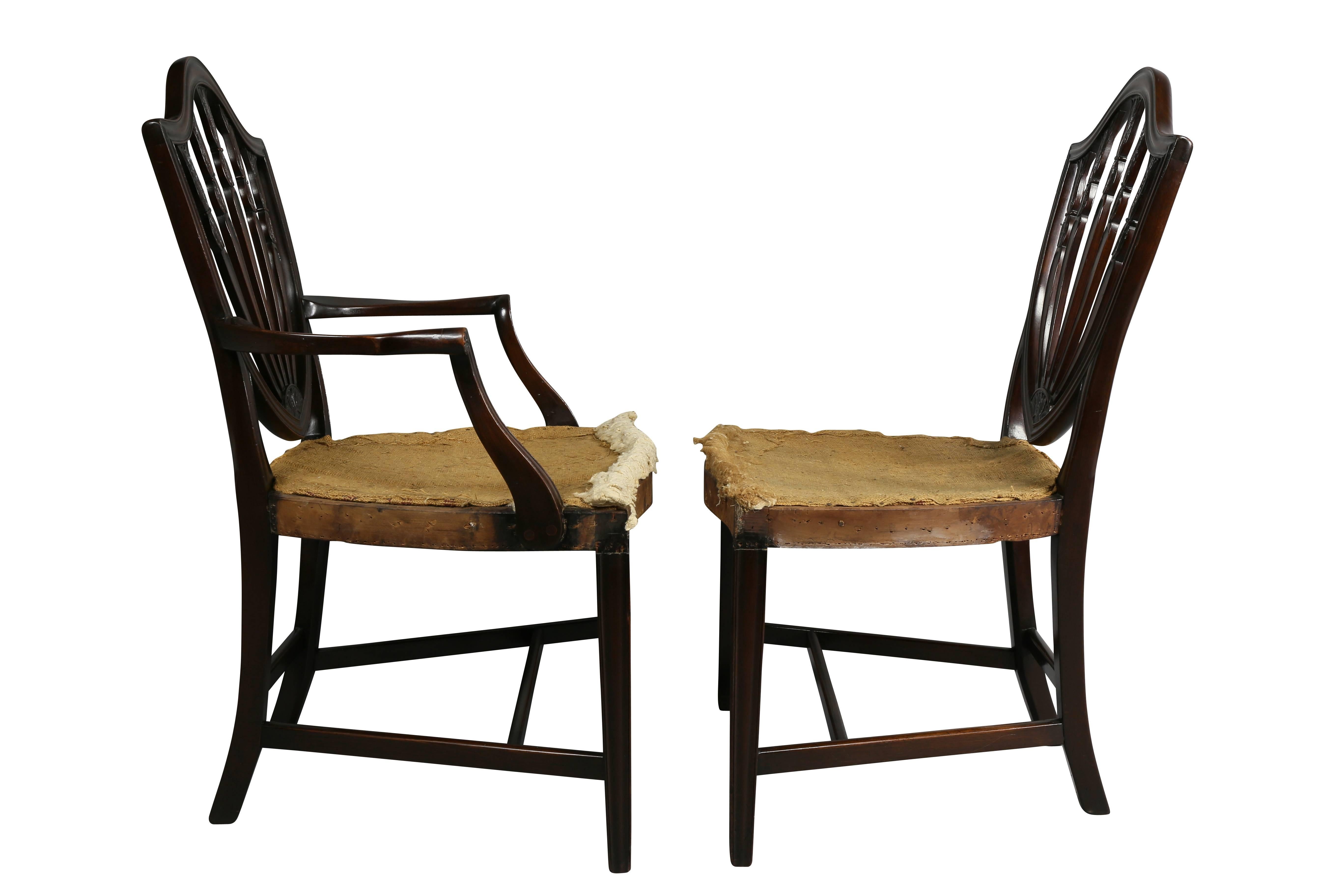 Set of Ten George III Style Mahogany Shield Back Dining Chairs 4
