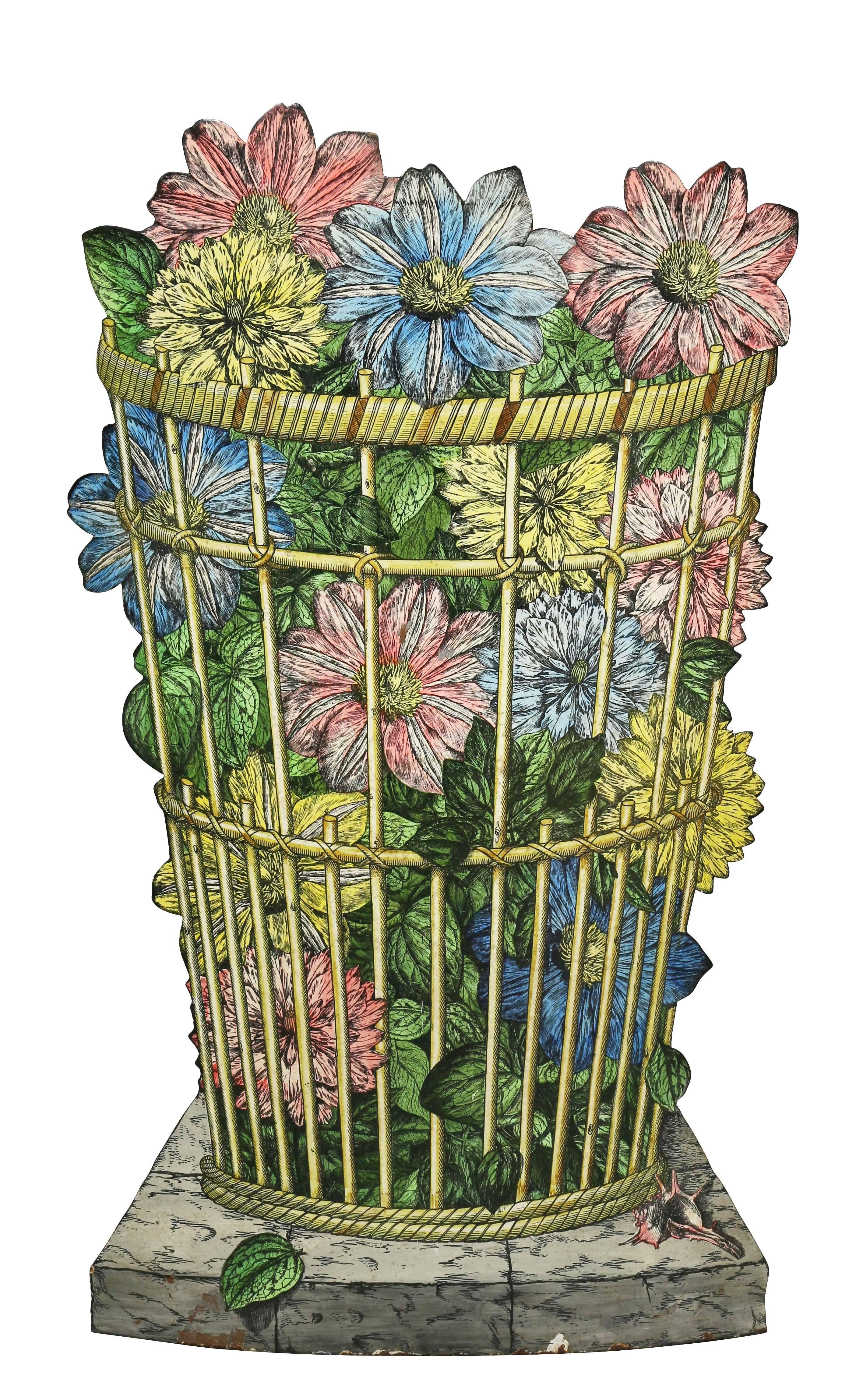 Faux painted depicting a basket of flowers.