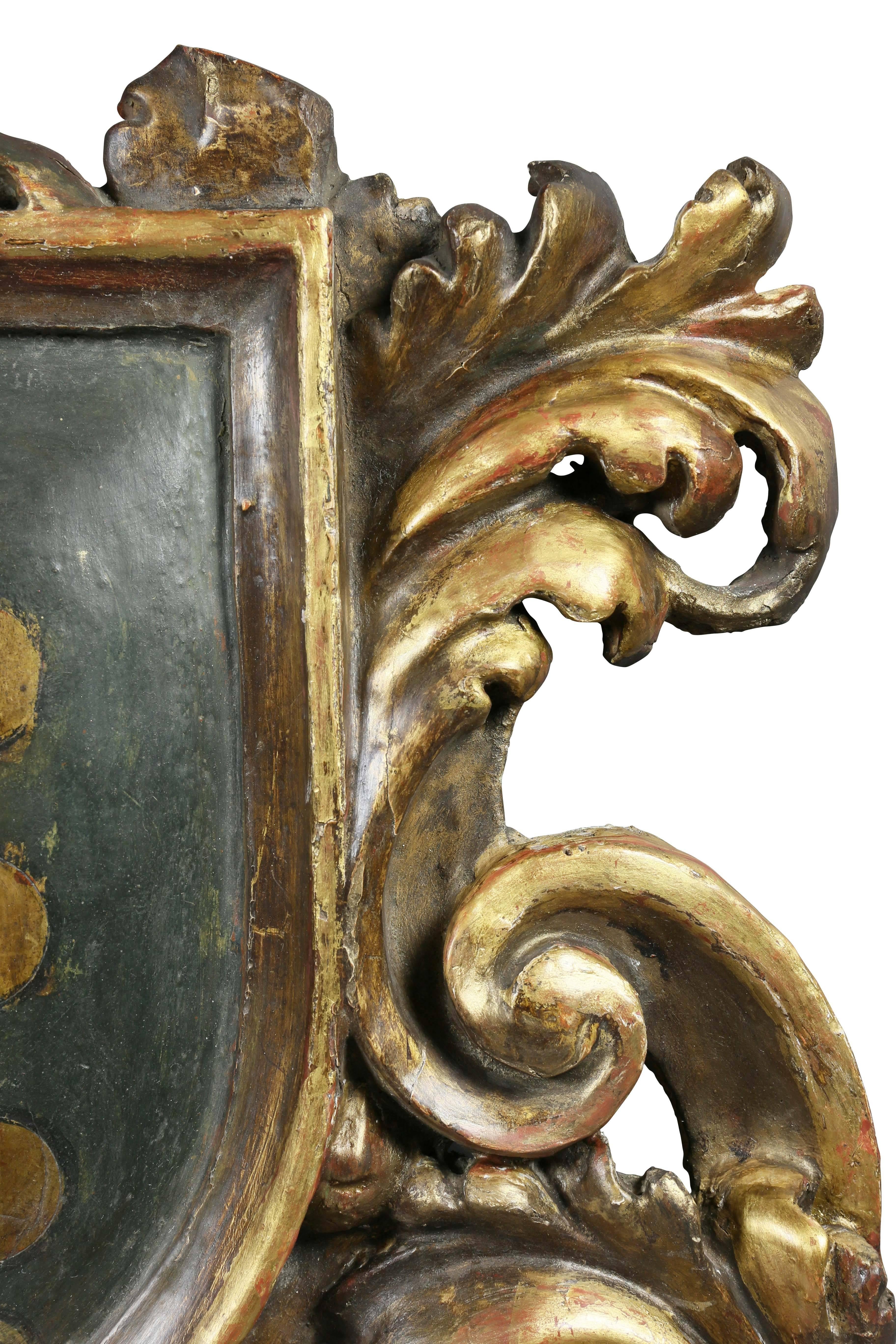 Early 18th Century Italian Baroque Giltwood and Painted Coat of Arms