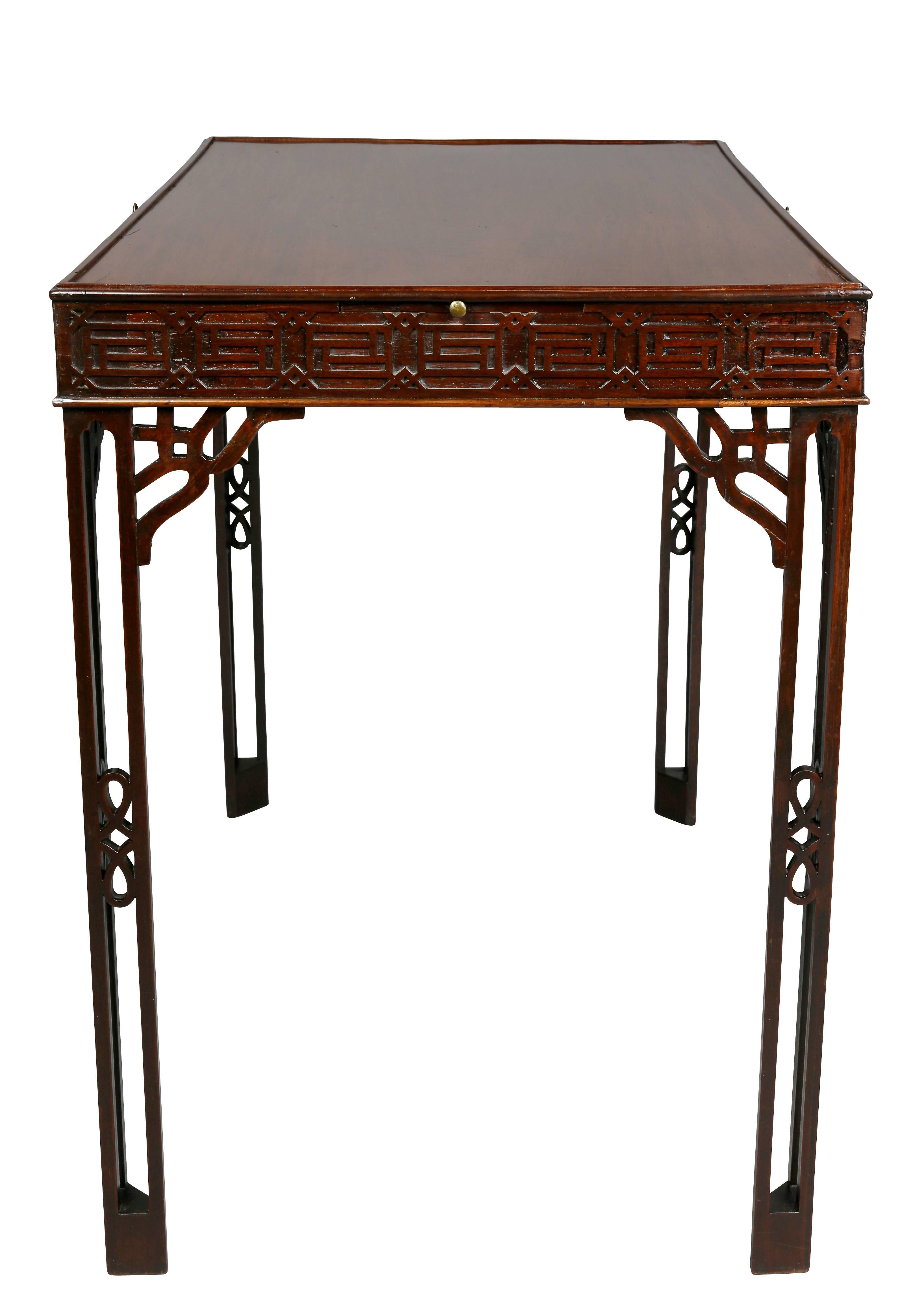 George III Mahogany Fret Carved Silver Table 2