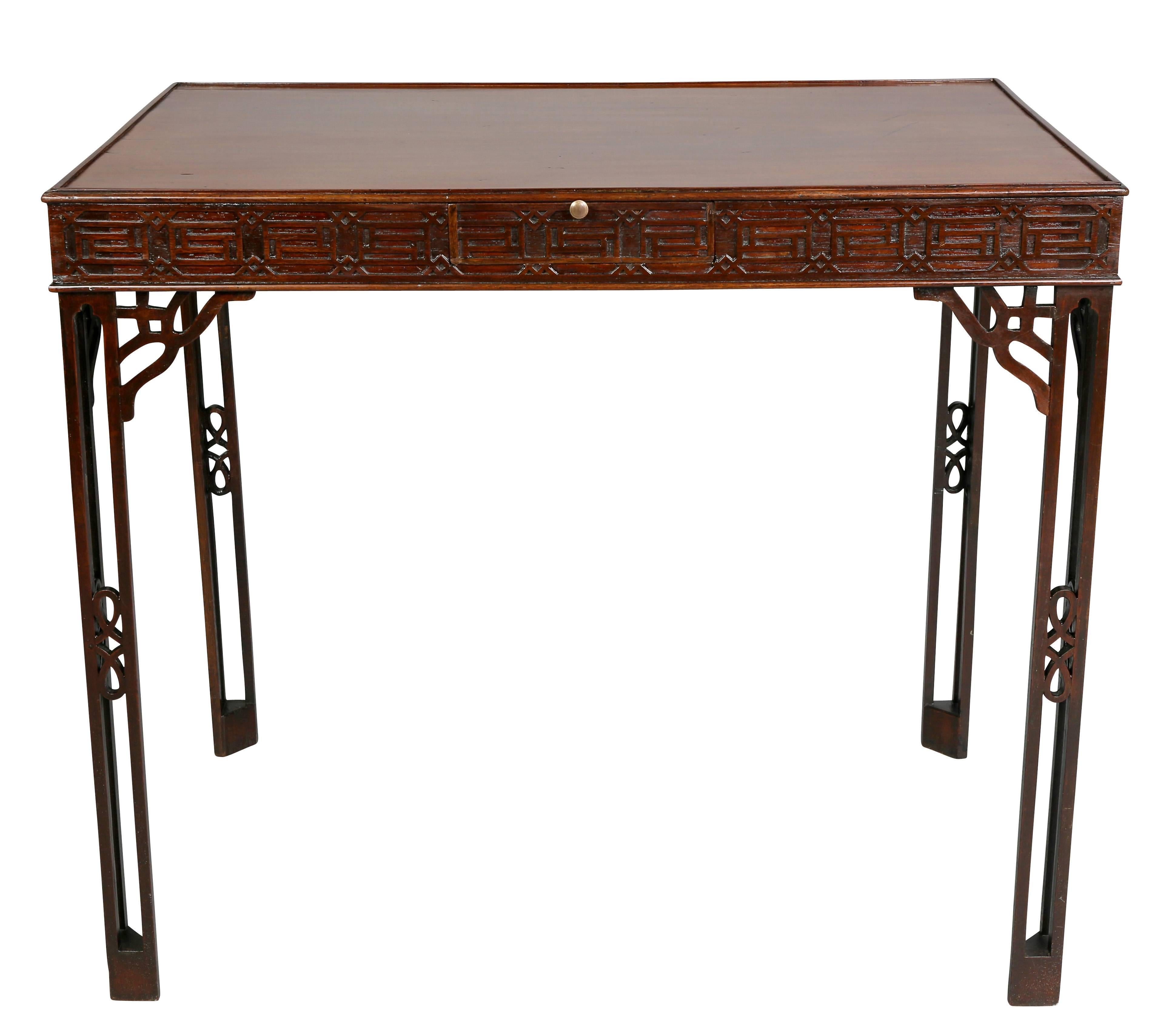 Chippendale George III Mahogany Fret Carved Silver Table