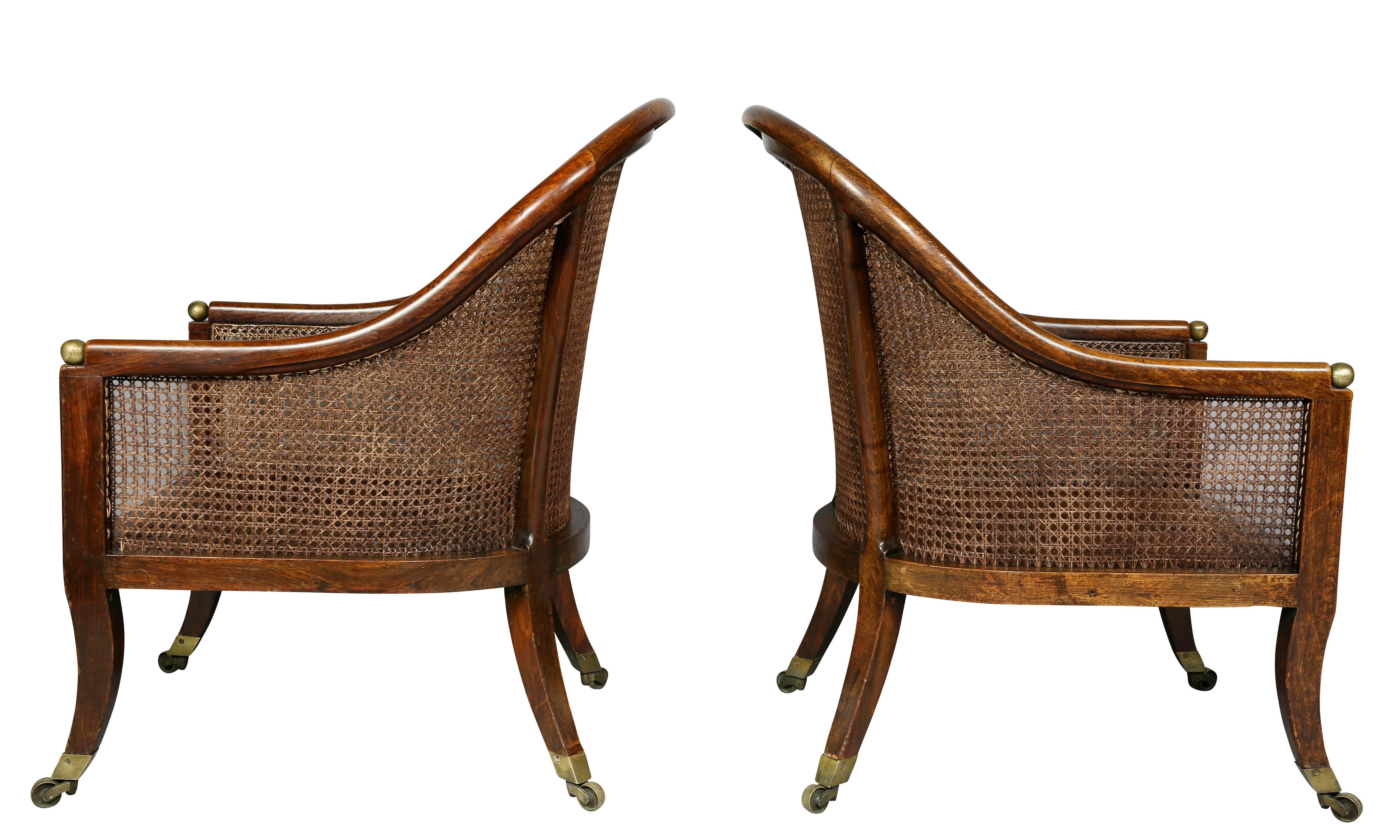 Pair of Regency Faux Rosewood Caned Tub Chairs 2