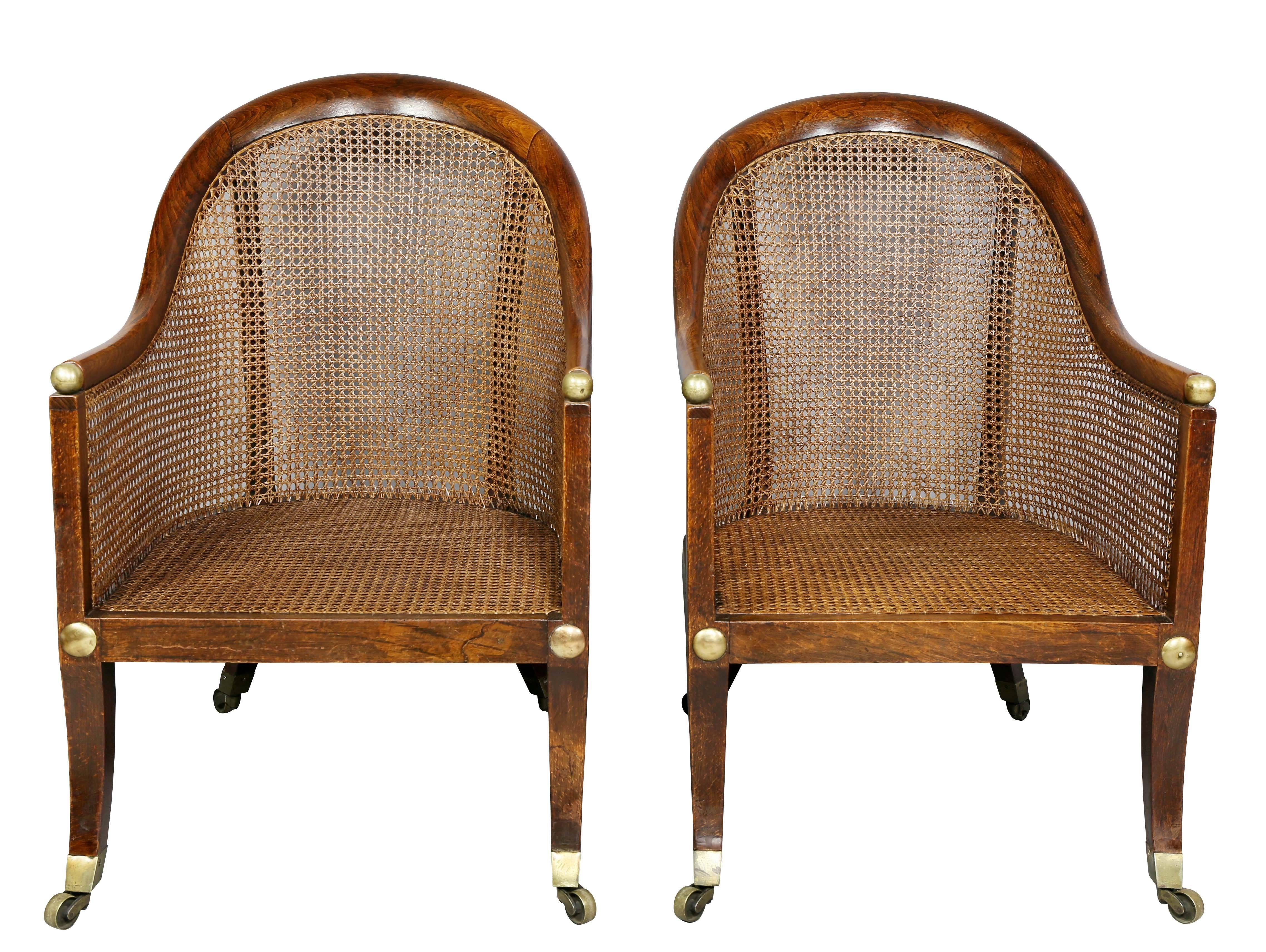 Pair of Regency Faux Rosewood Caned Tub Chairs In Excellent Condition In Essex, MA
