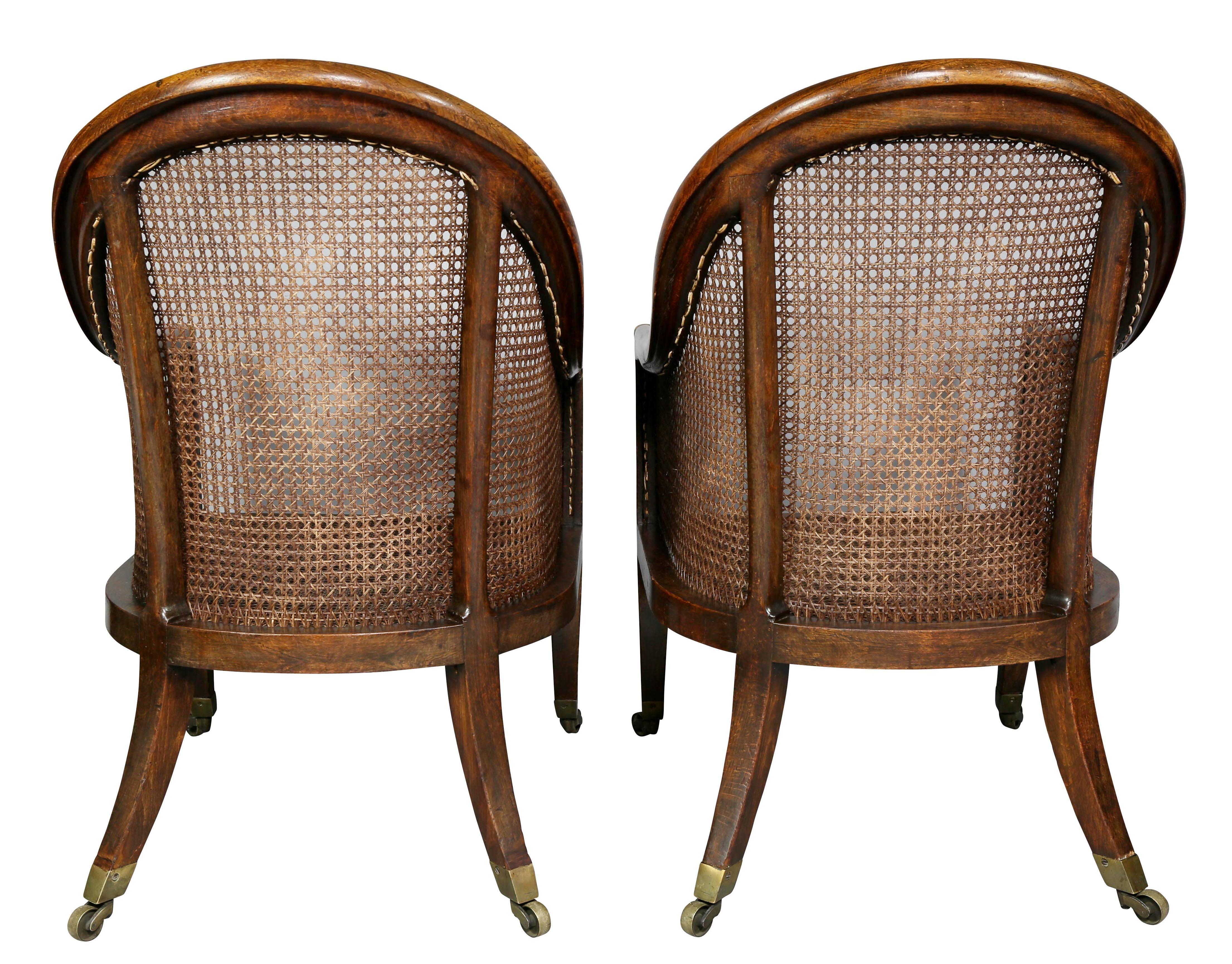 Pair of Regency Faux Rosewood Caned Tub Chairs 4