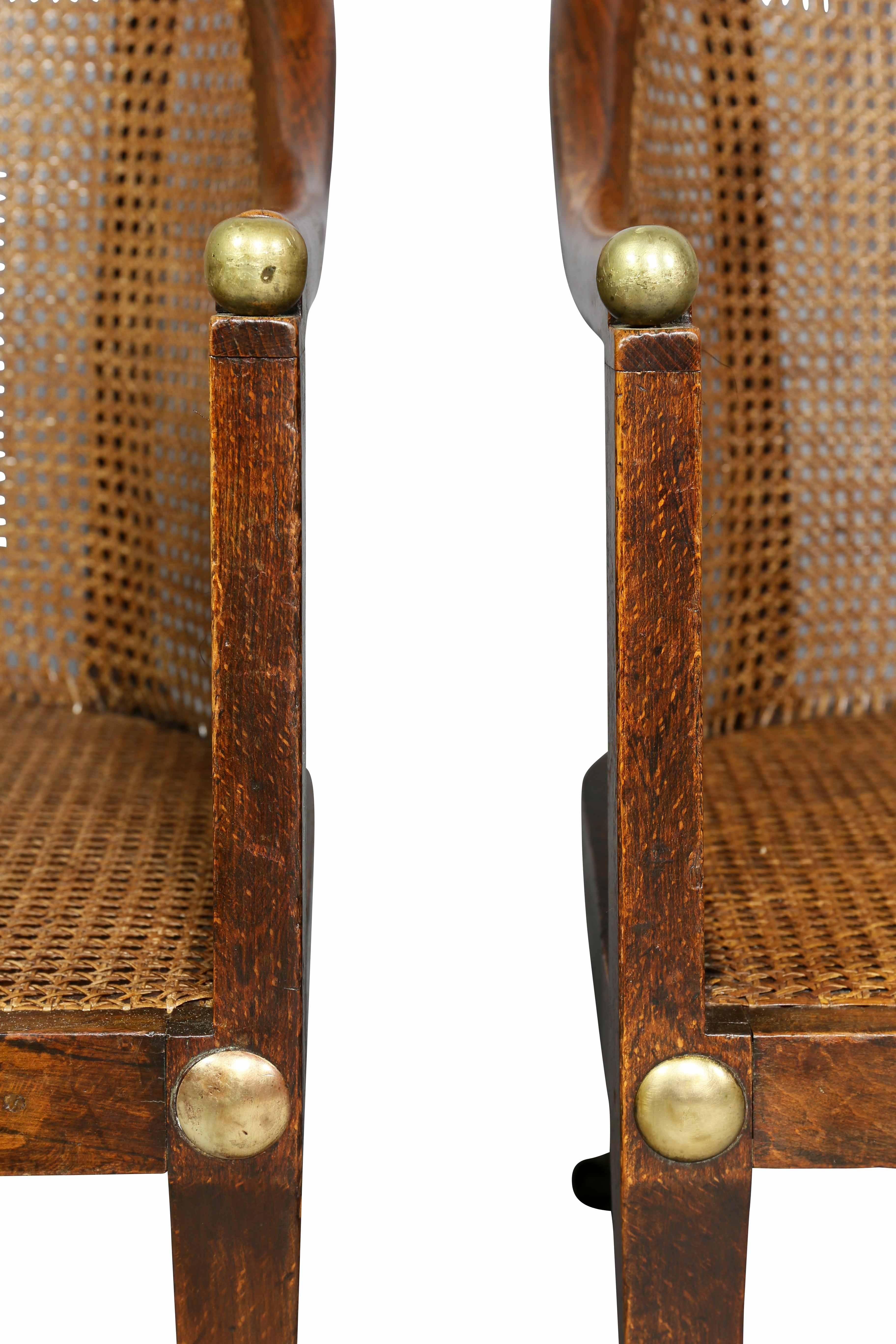 19th Century Pair of Regency Faux Rosewood Caned Tub Chairs