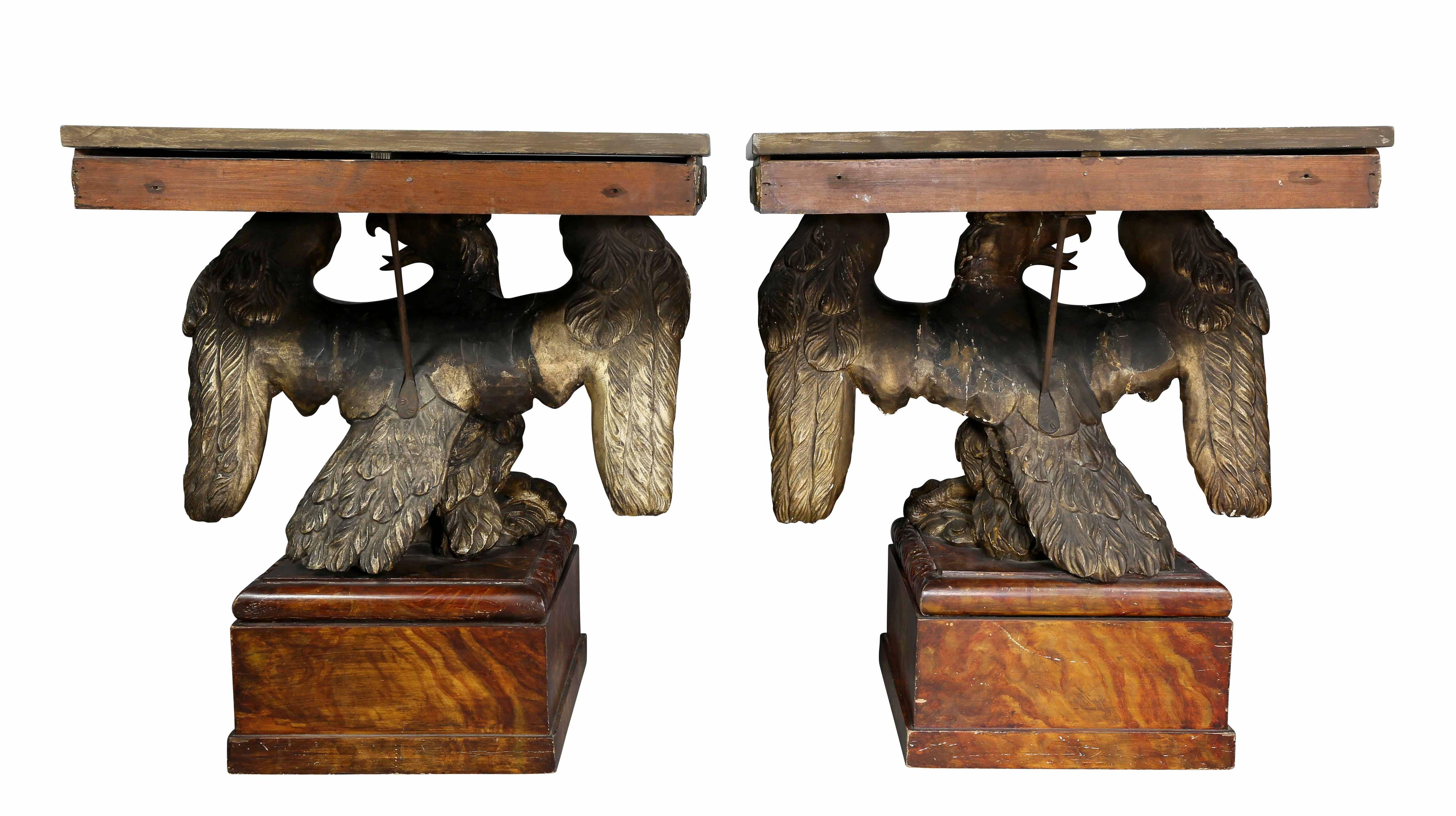 Pair of George II Style Giltwood and Grey Marble Eagle Console Tables For Sale 2