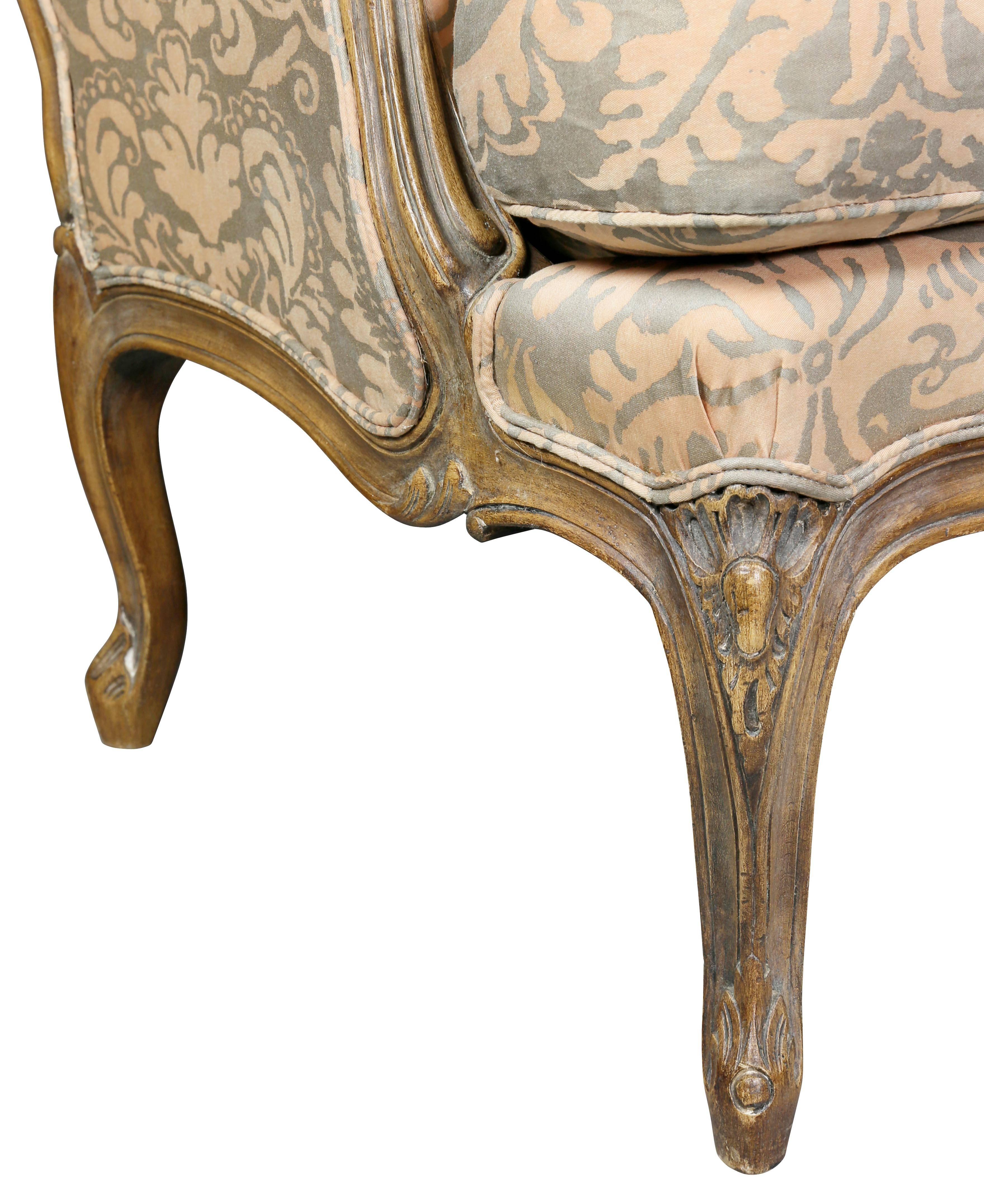 Pair of Louis XV Style Fortuny Upholstered Bergeres 2