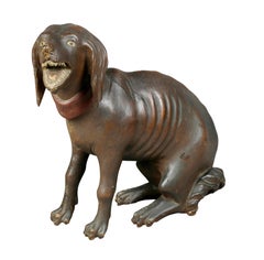 Antique Unusual Painted and Carved Wood Dog