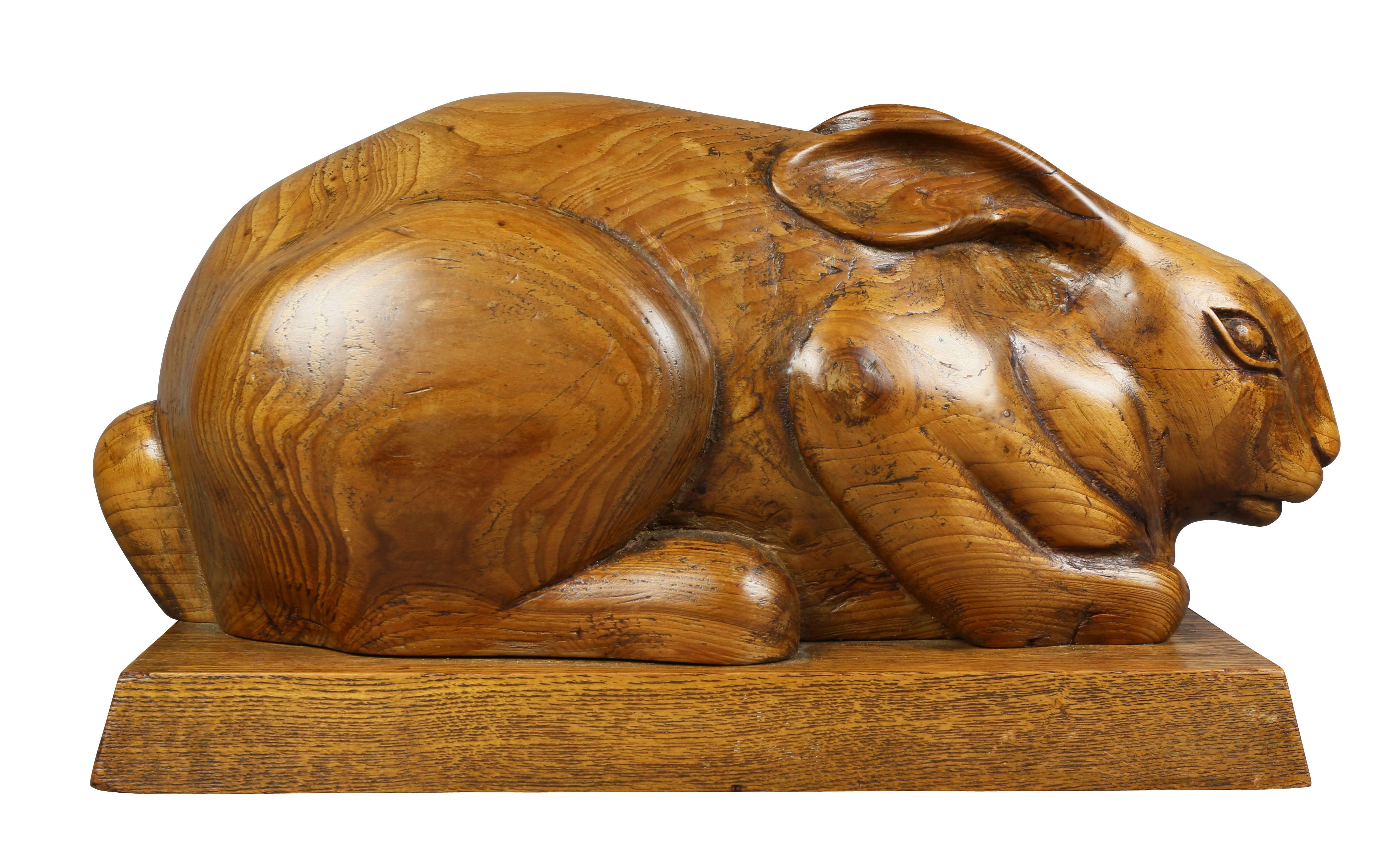 Scottish Carved Presentation Yewwood Figure of a Rabbit In Good Condition In Essex, MA