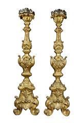 Pair of Italian Baroque Giltwood Pricket Sticks
