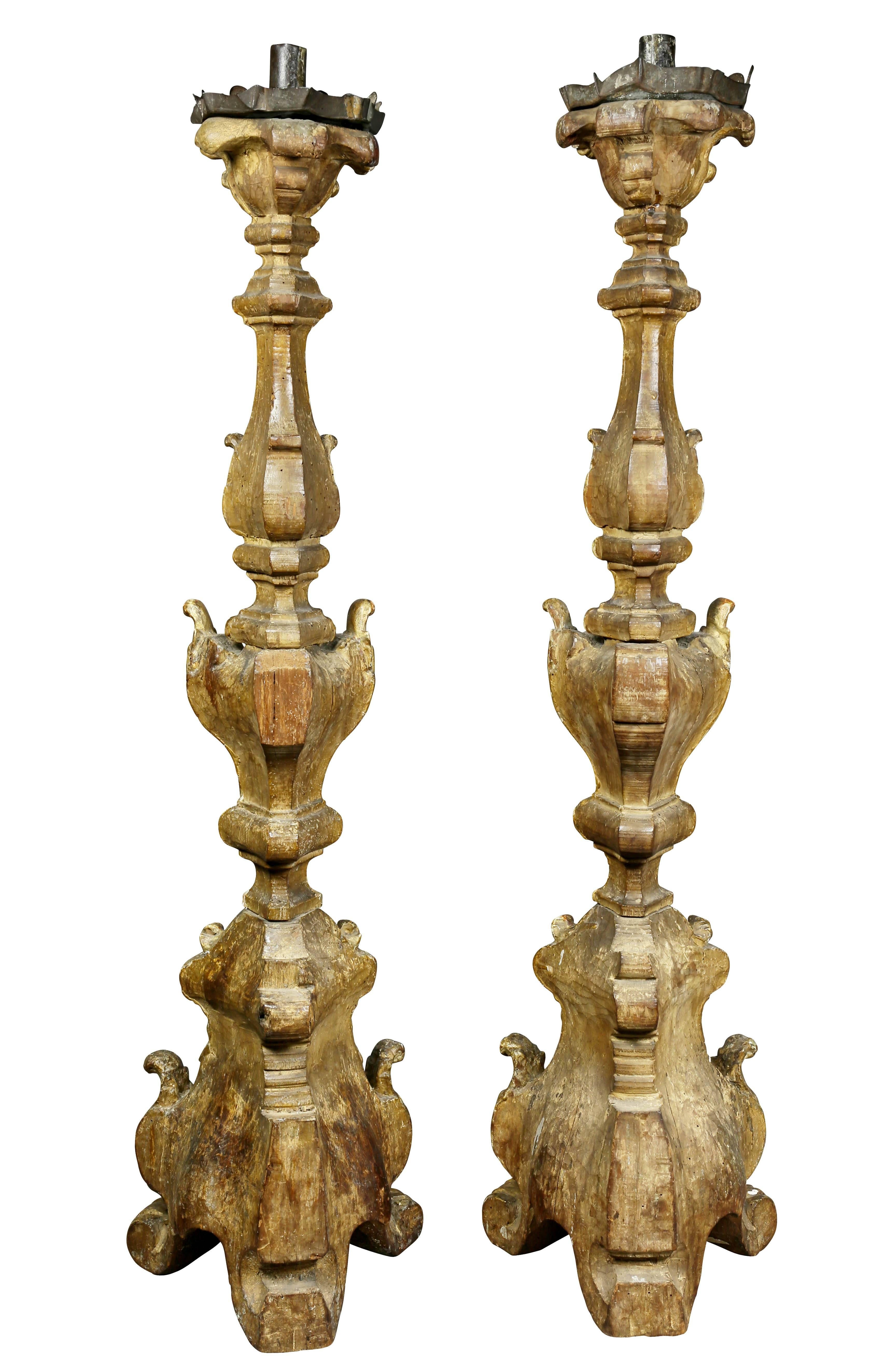 Pair of Italian Baroque Giltwood Pricket Sticks 4