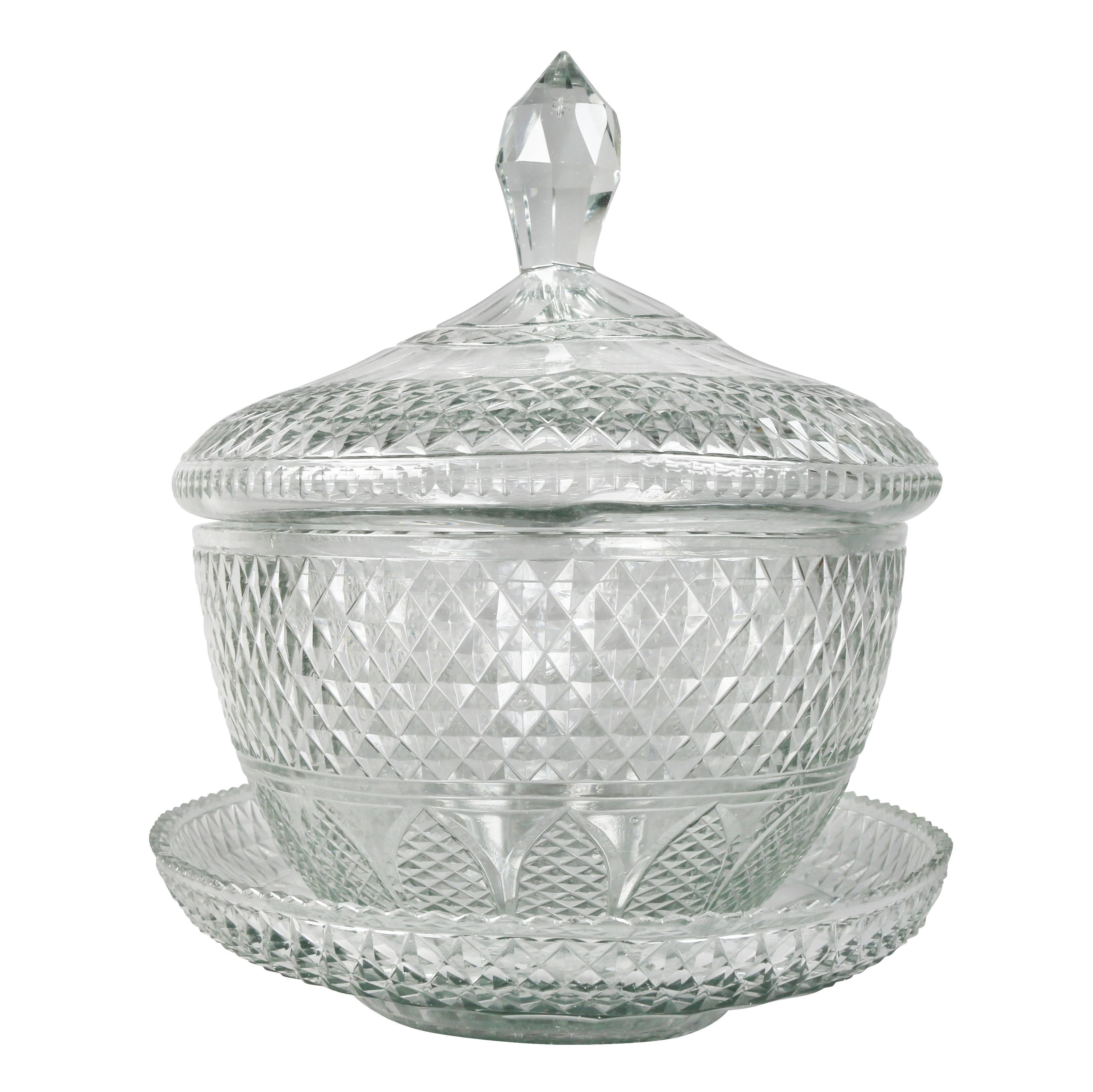 English Anglo Irish Cut-Glass Covered Tureen and Underplate