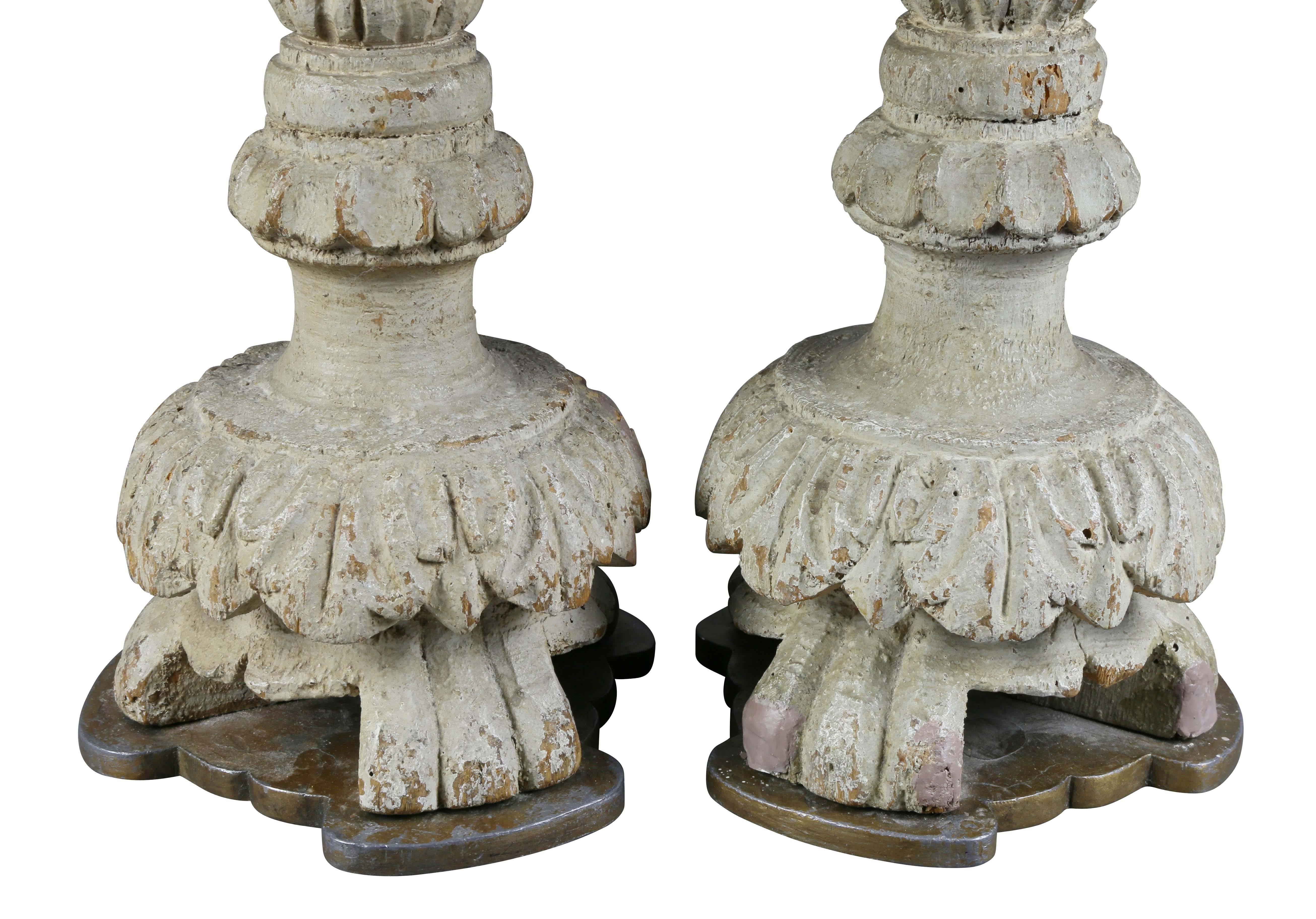 Pair of Swedish Neoclassic Painted Candlesticks 1