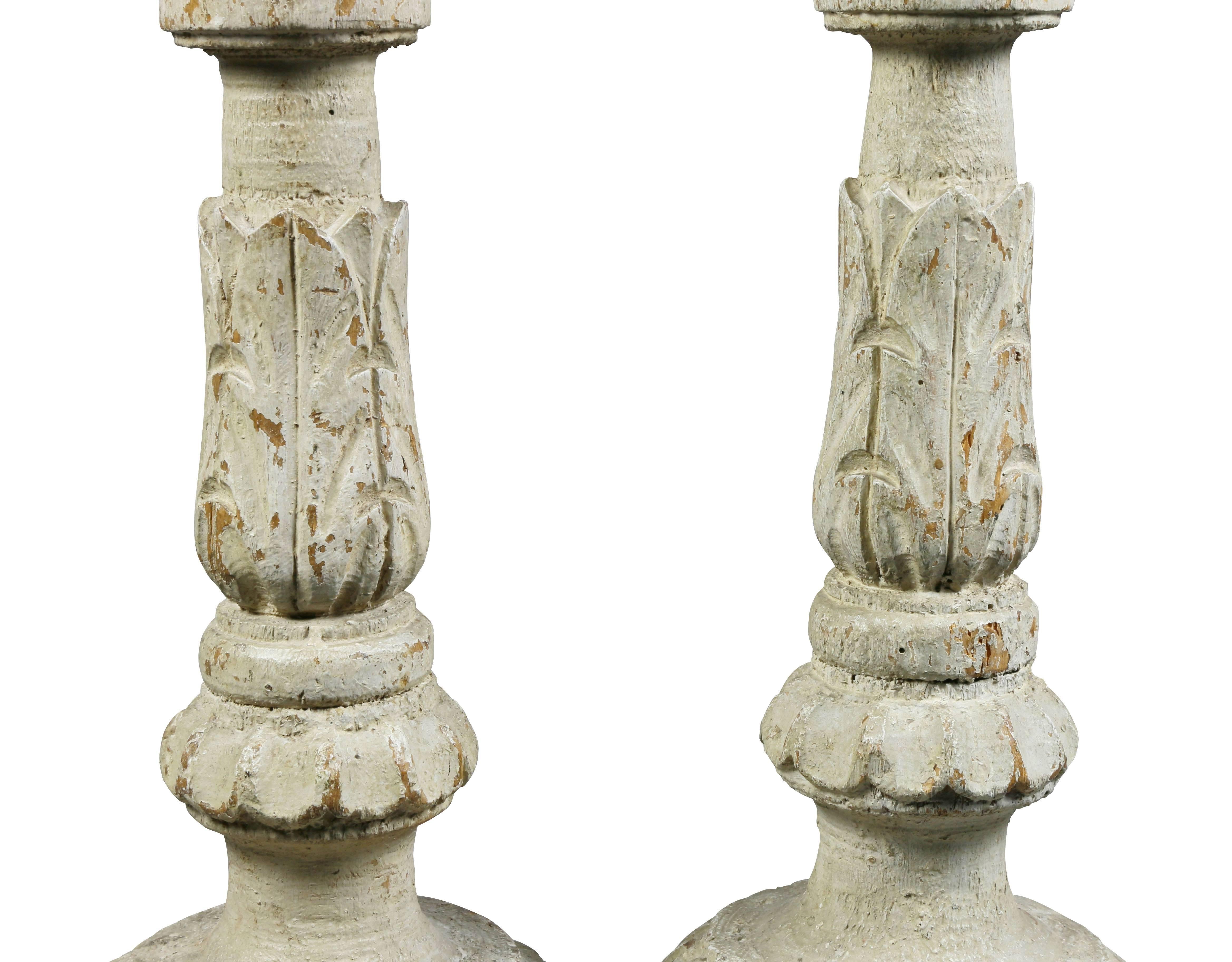 19th Century Pair of Swedish Neoclassic Painted Candlesticks