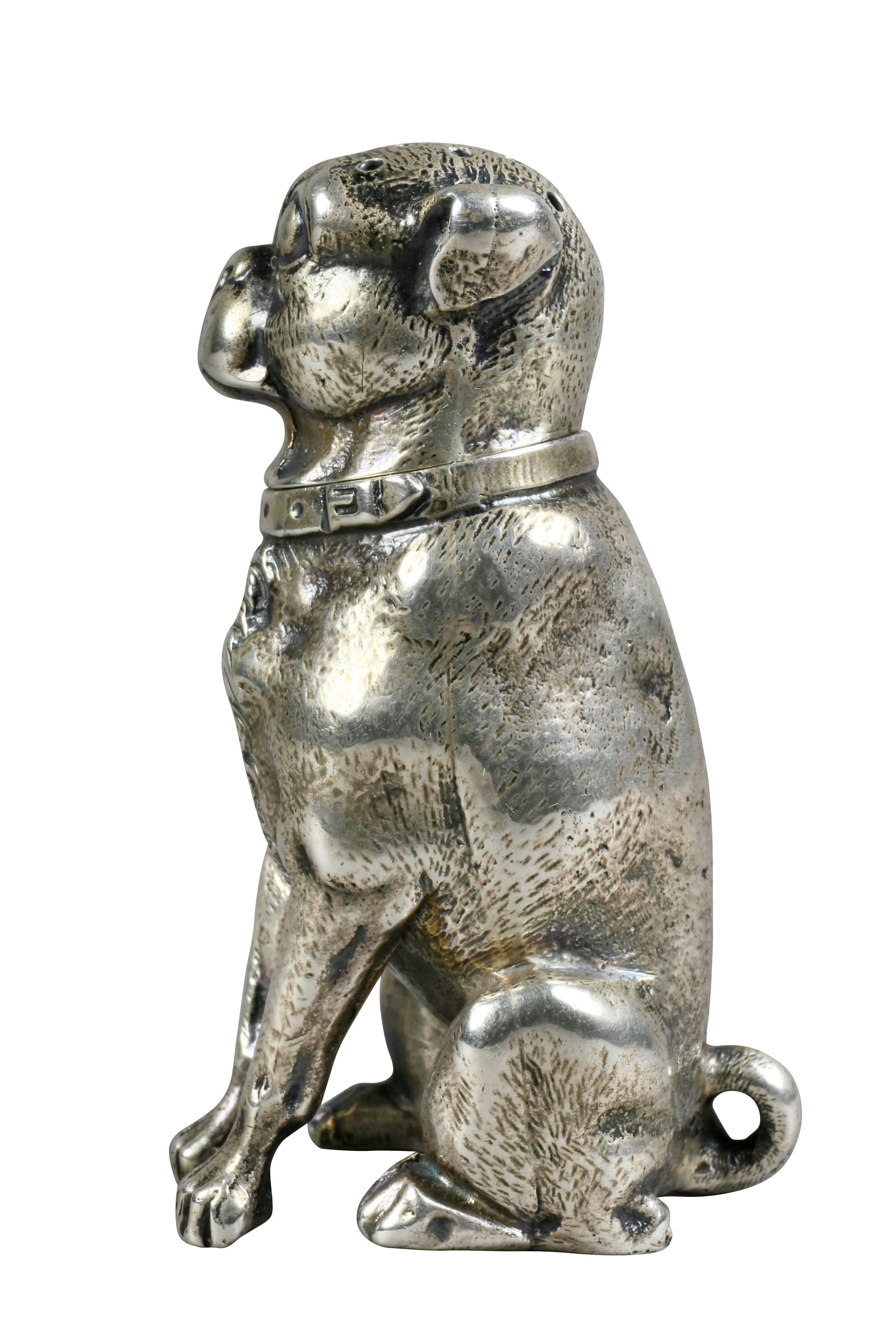 Sterling Silver Figural Salt Shaker of a Pug In Good Condition In Essex, MA