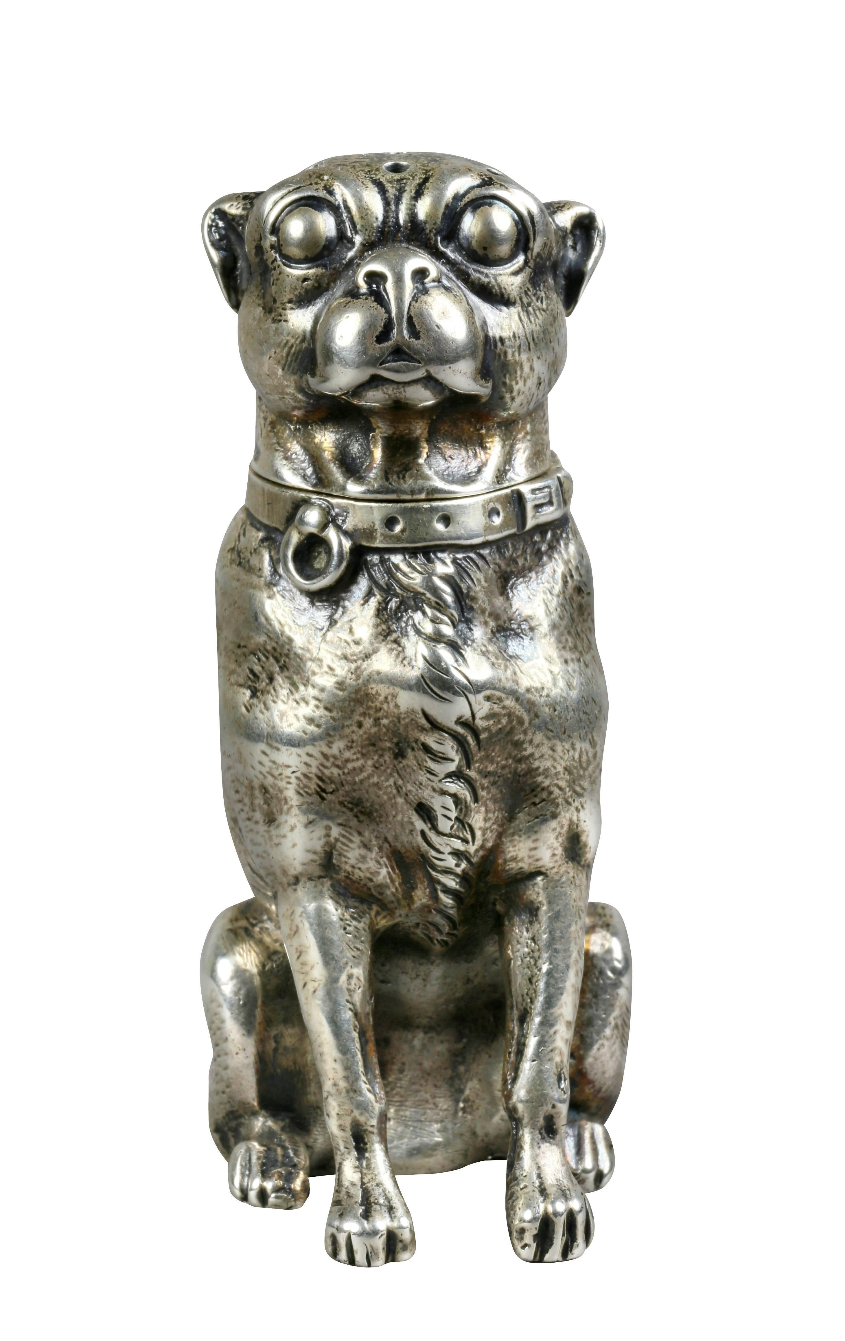 American Sterling Silver Figural Salt Shaker of a Pug