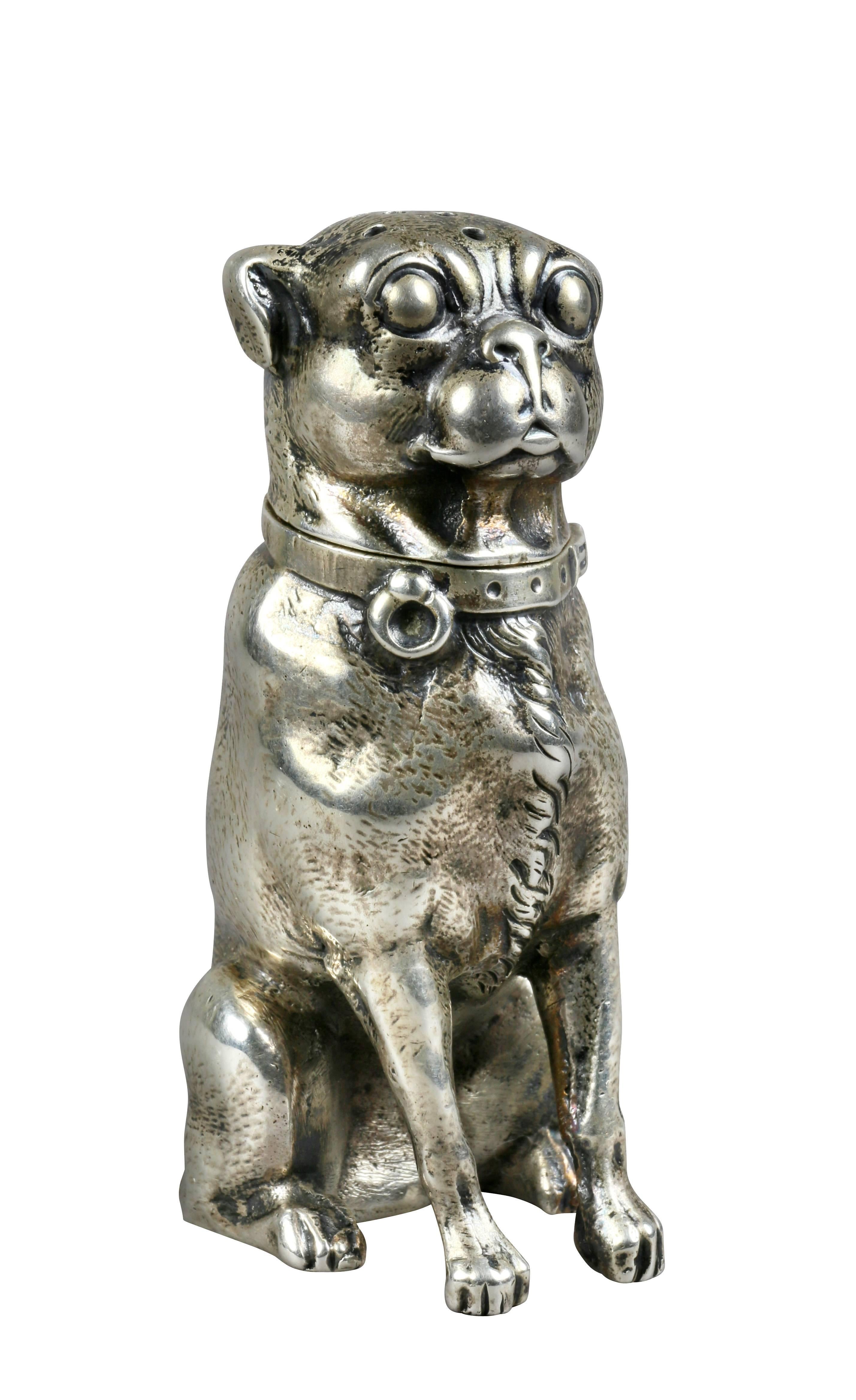 Sterling Silver Figural Salt Shaker of a Pug 3